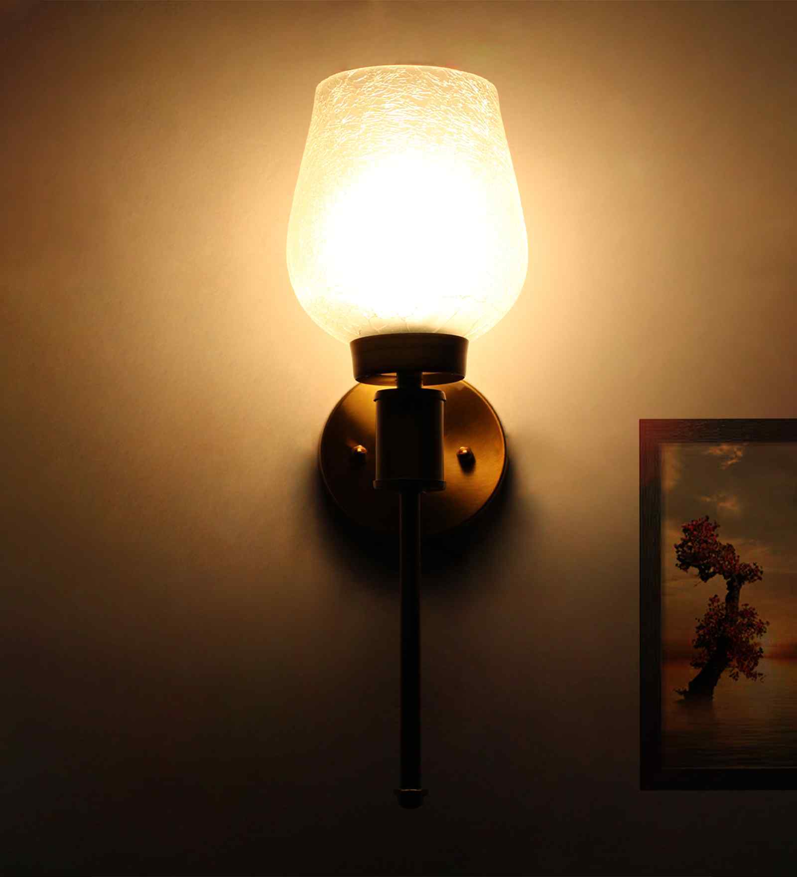 Elegant White Crackled Glass Wall Sconce
