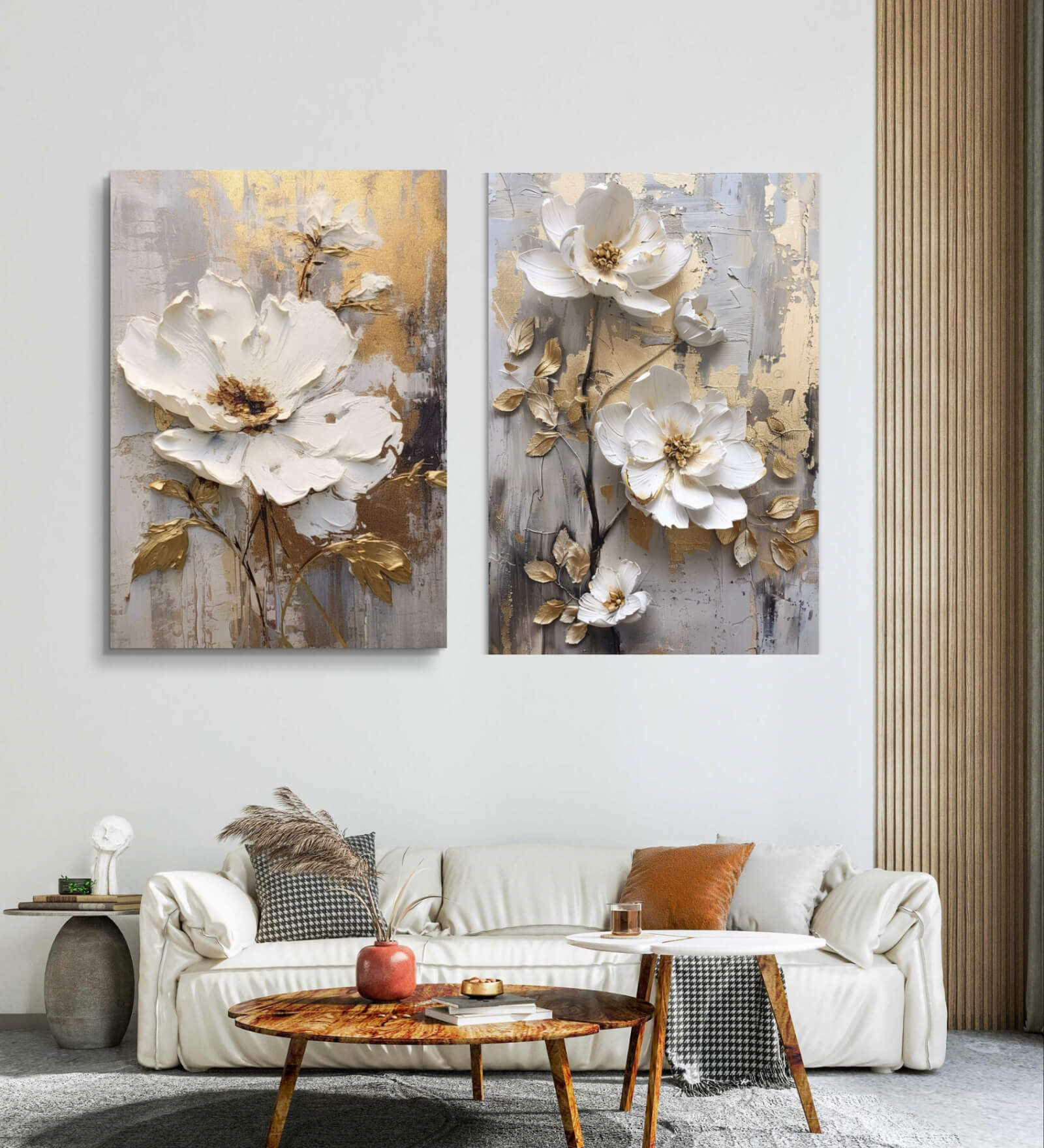 Elegant Whites Set of 2 Canvas Painting Gallery Wrap Canvas Painting