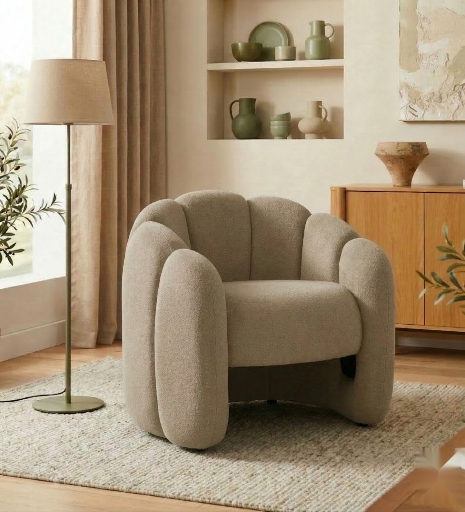 Elegant Wingback Ergonomic Chair In Beige Color