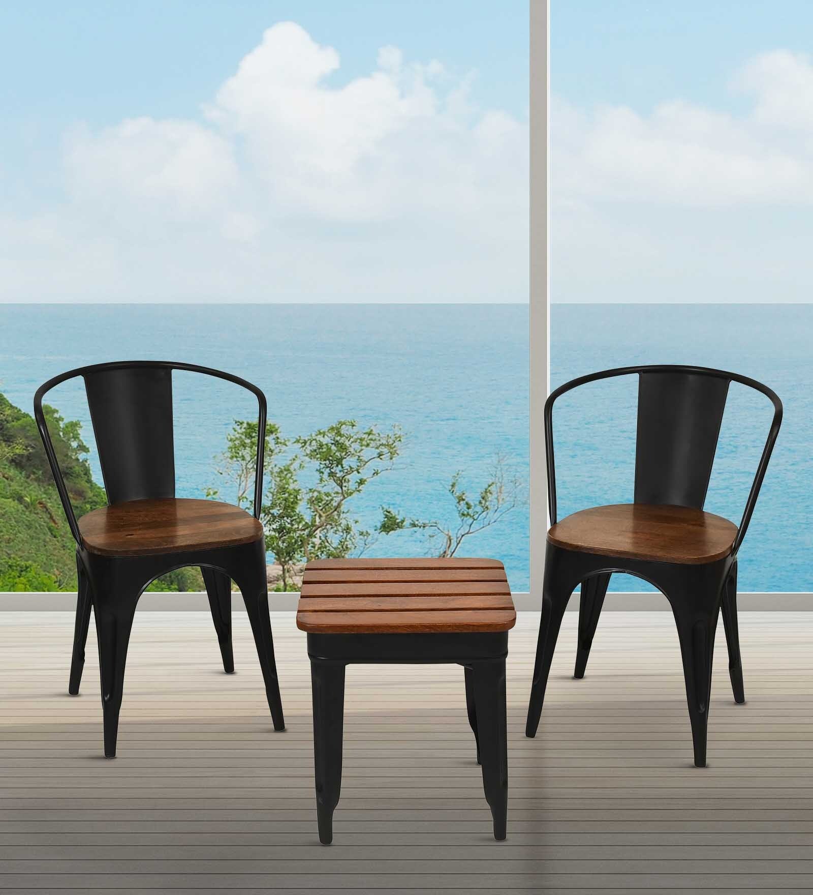 Element Metal Patio Table & Chair in Matte Black Colour Set of 2