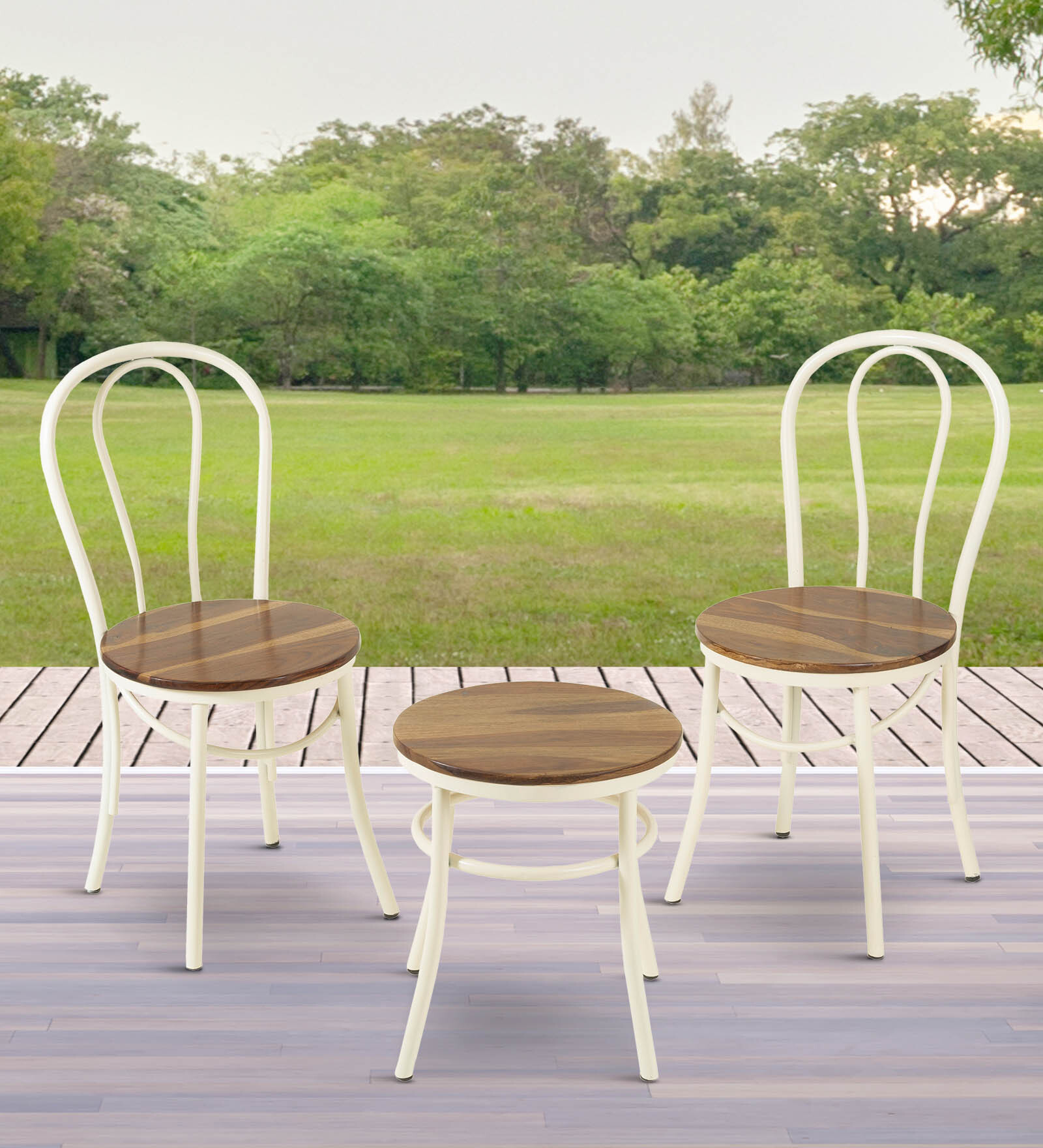 Thornet Metal Patio Table & Chair in Matte Brown Colour Set of 2