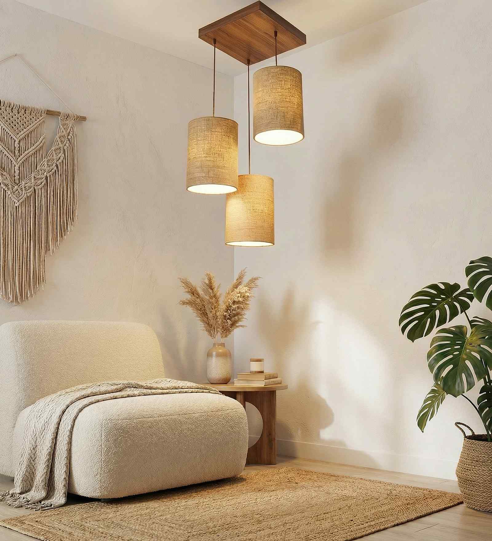 Elementary Jute Shade Cluster Hanging Light