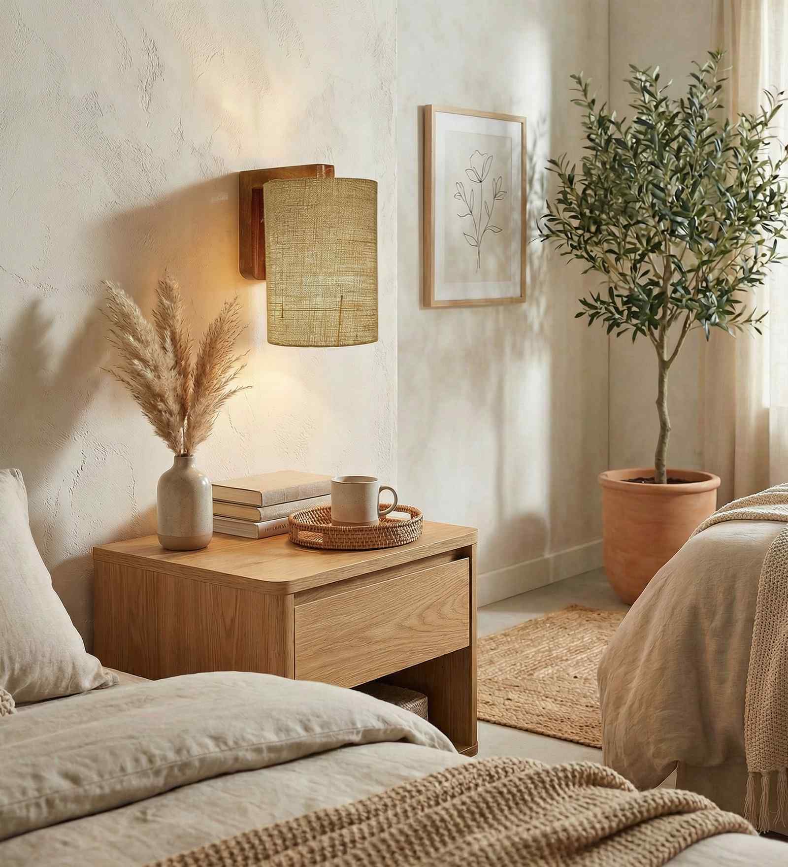 Elementary Jute Shade Solid Wood Wall Sconces