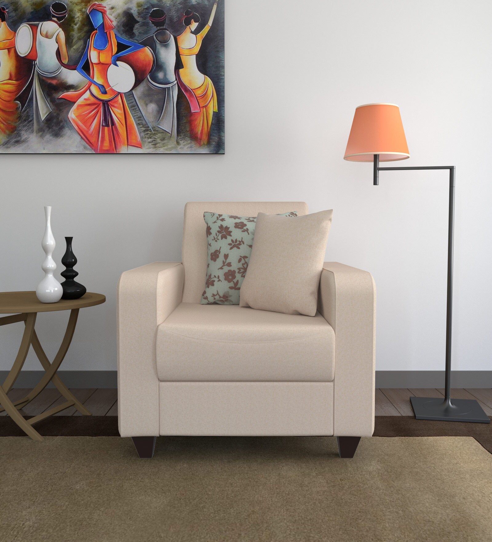 Buy Elena One Seater Sofa with Cushions in Mocha Colour by CasaCraft Online 1 Seater Sofas 1