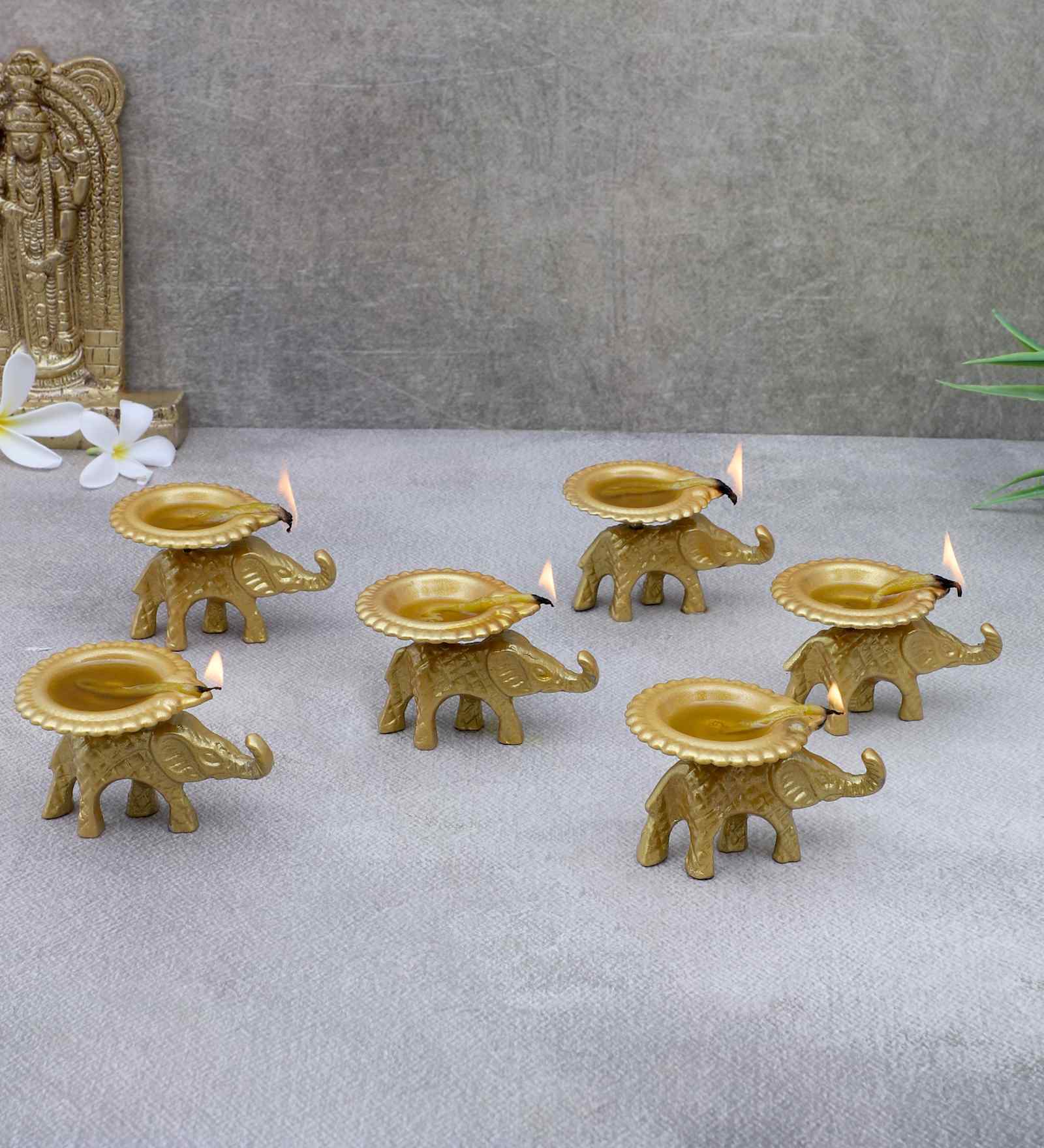 Elephant & Diya Tealight Holders Set of 6