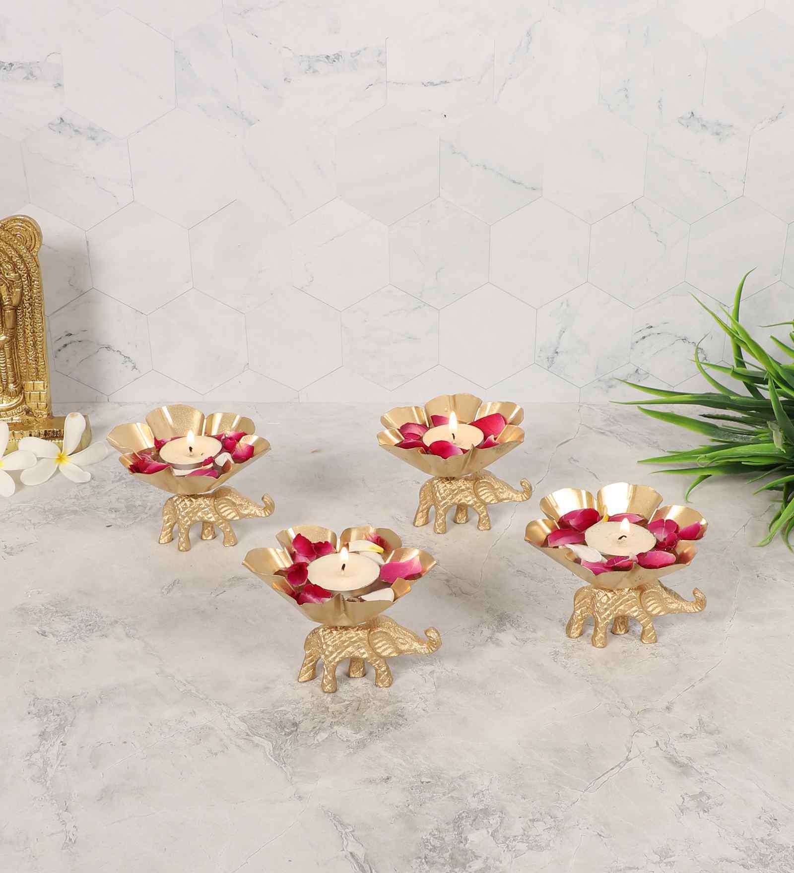 Elephant & Lotus Bowl Tealight Holders Set of 4