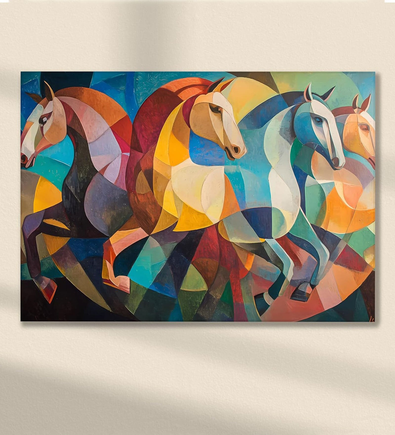 (1Pc) Multicolor Canvas Horses Feng Shui Wall Art