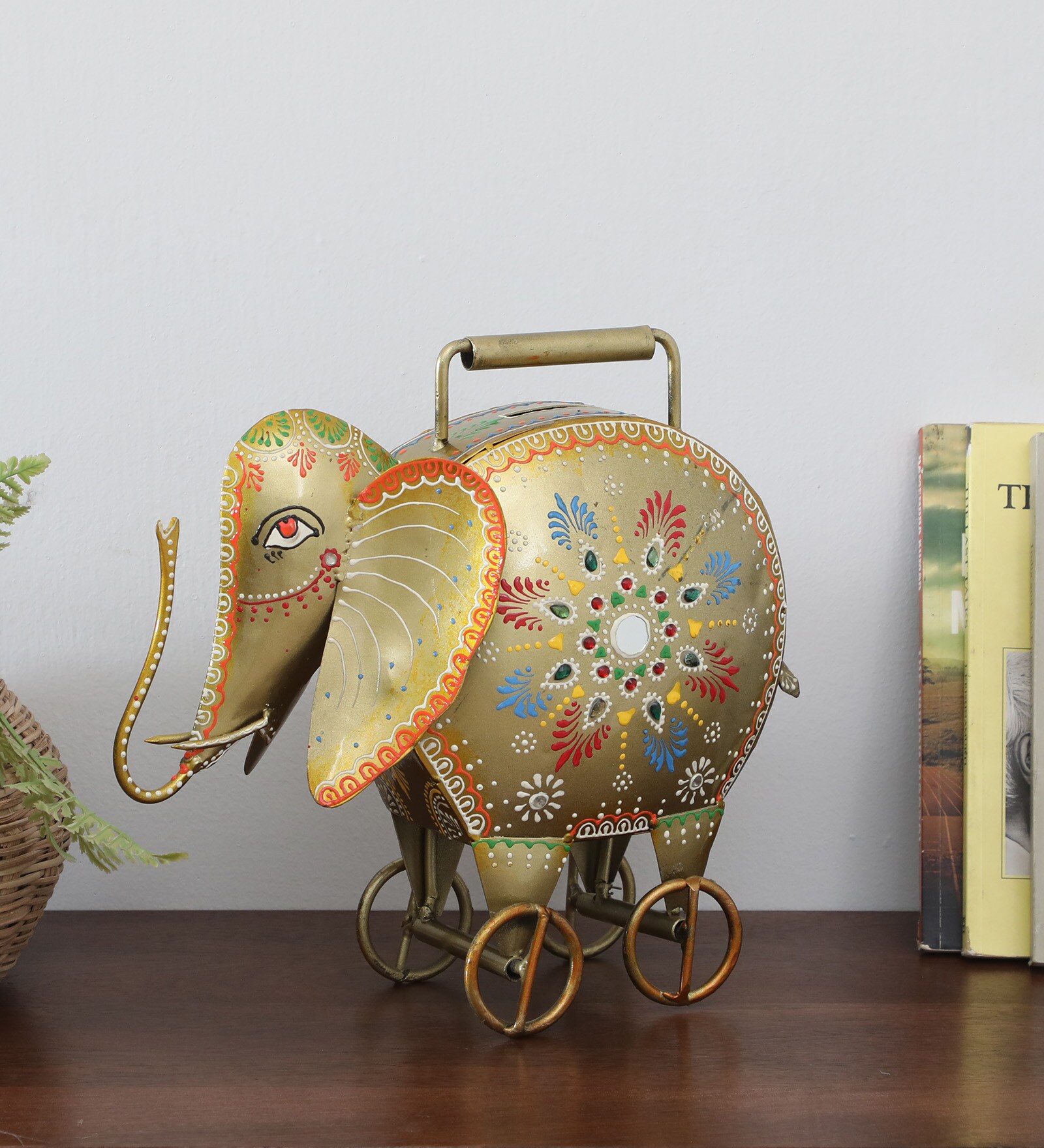 Elephant Coin Multicolour Iron Figurines