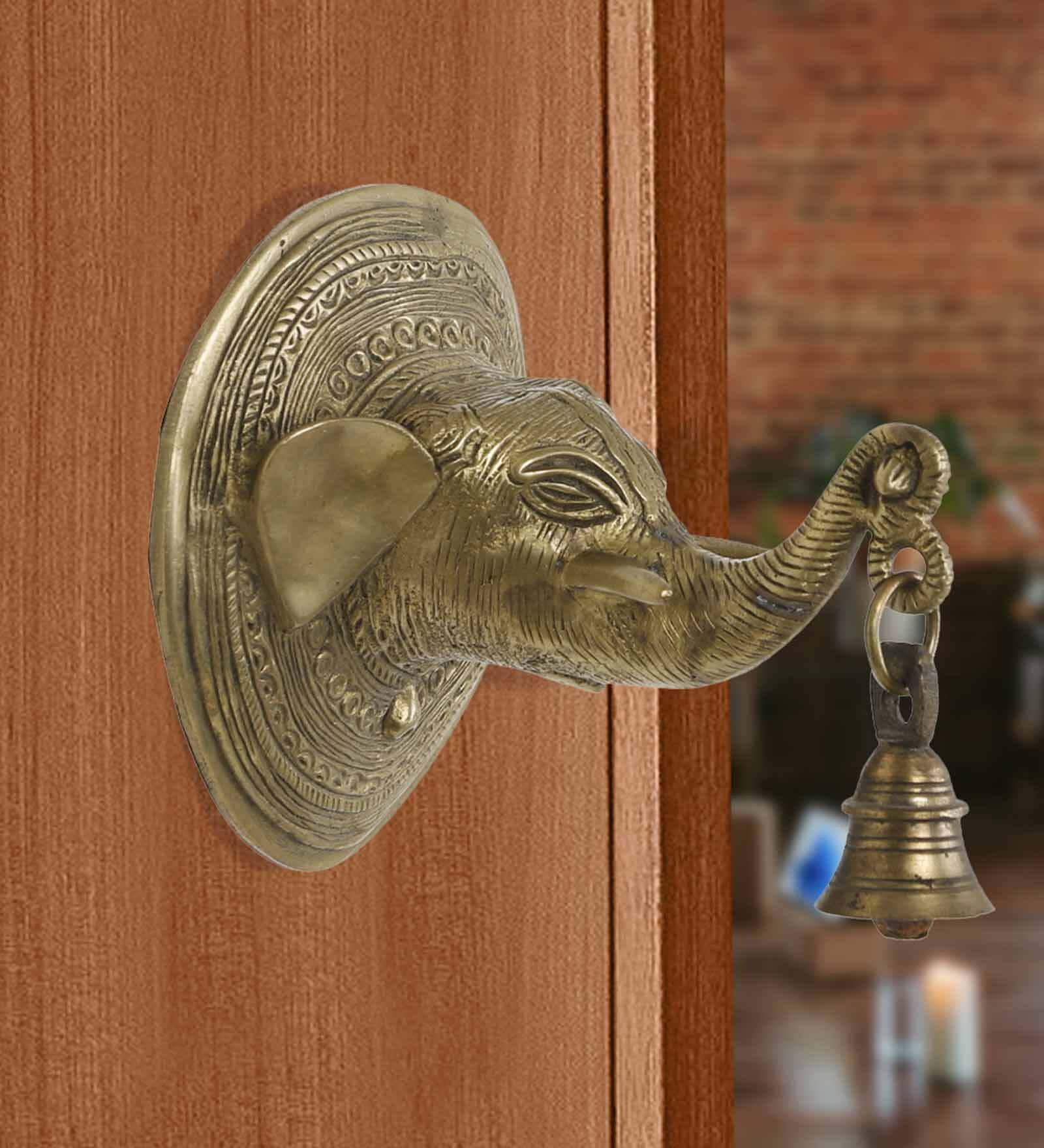 Elephant Face Golden Brass Wall Hanging Bell
