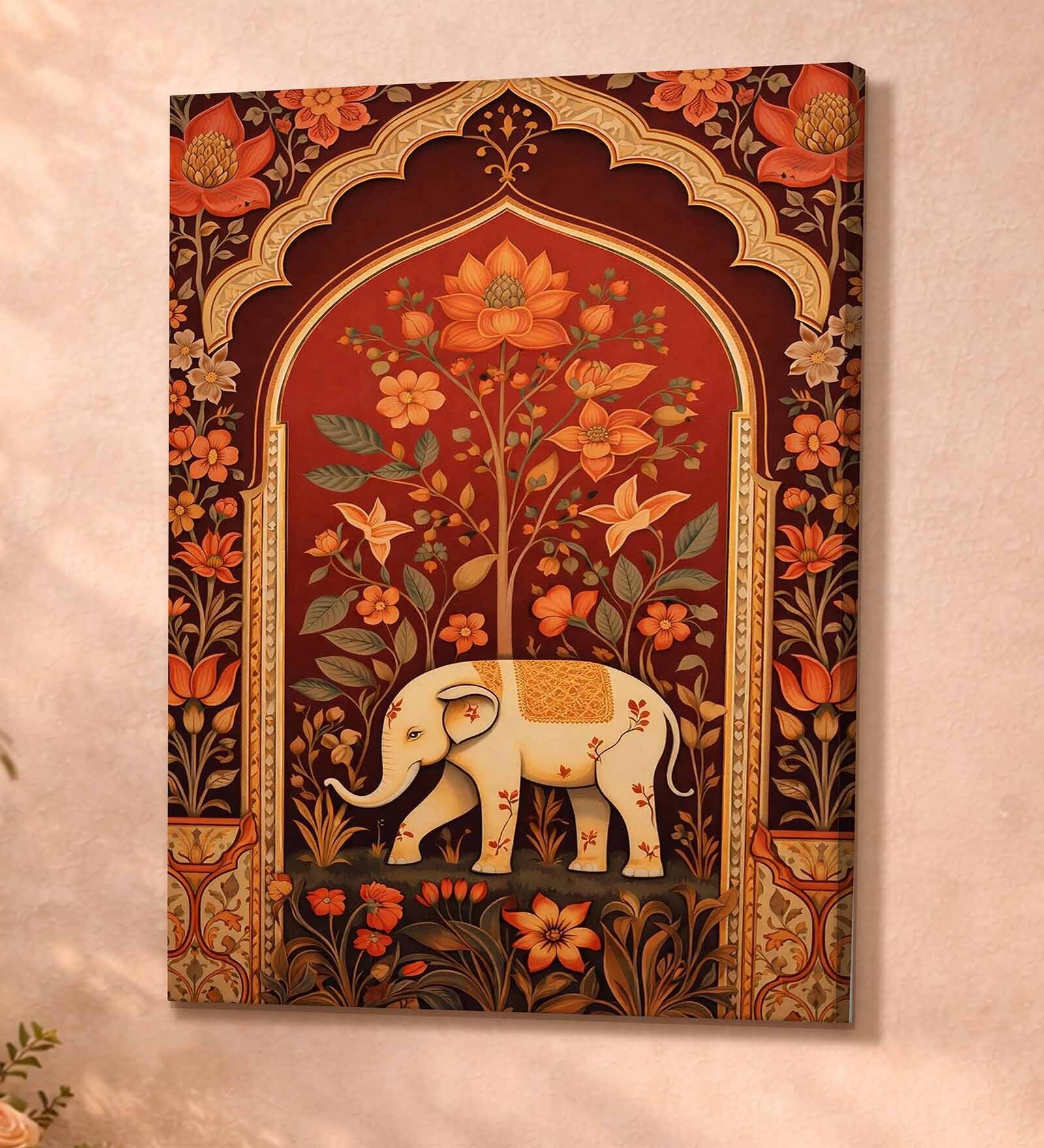 Elephant Floral Stretched Canvas Painting
