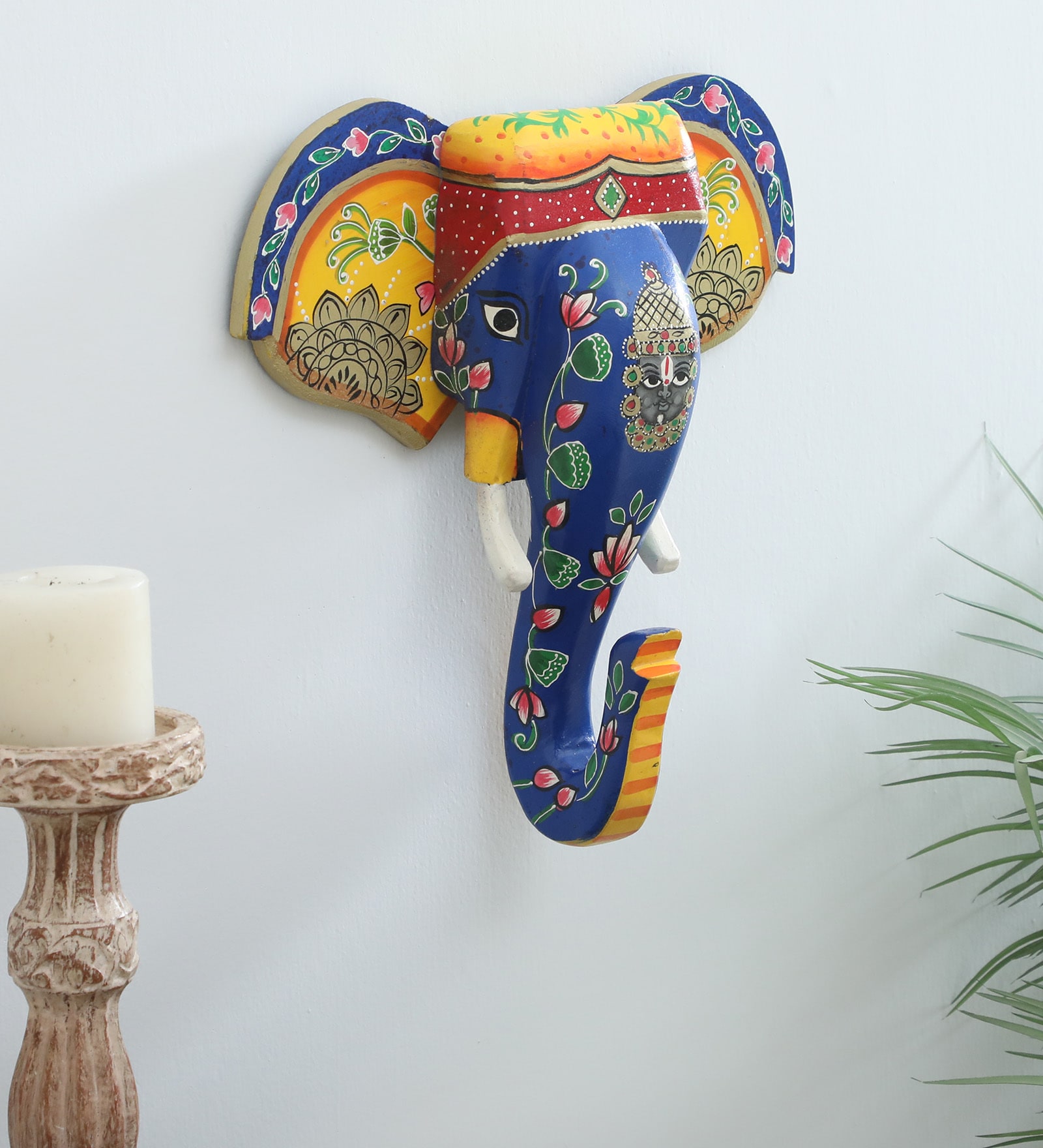 Blue Elephant Sclupture Mango Wood Wall Mask