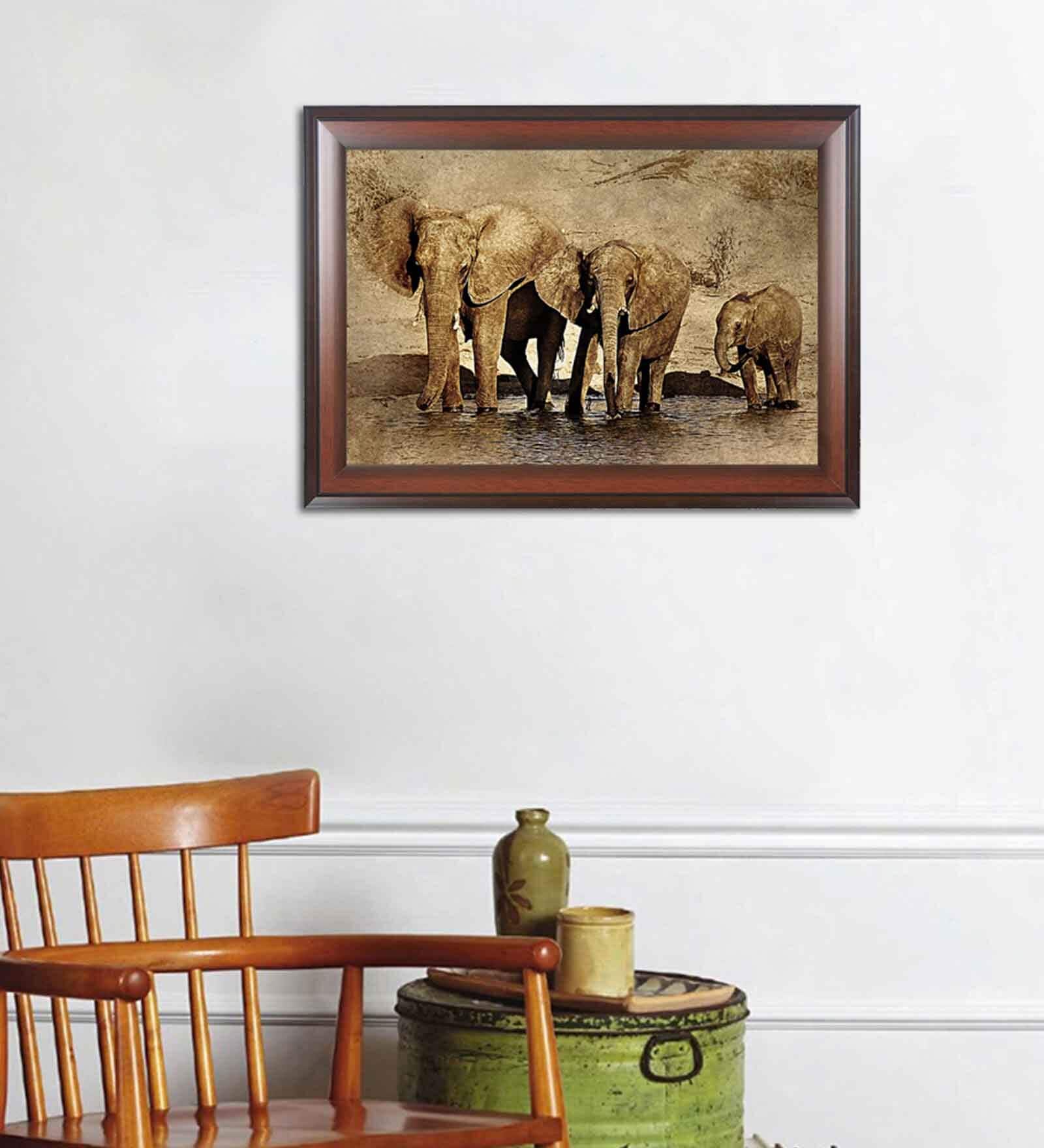Elephant Multicolour MDF Framed Wall Painting