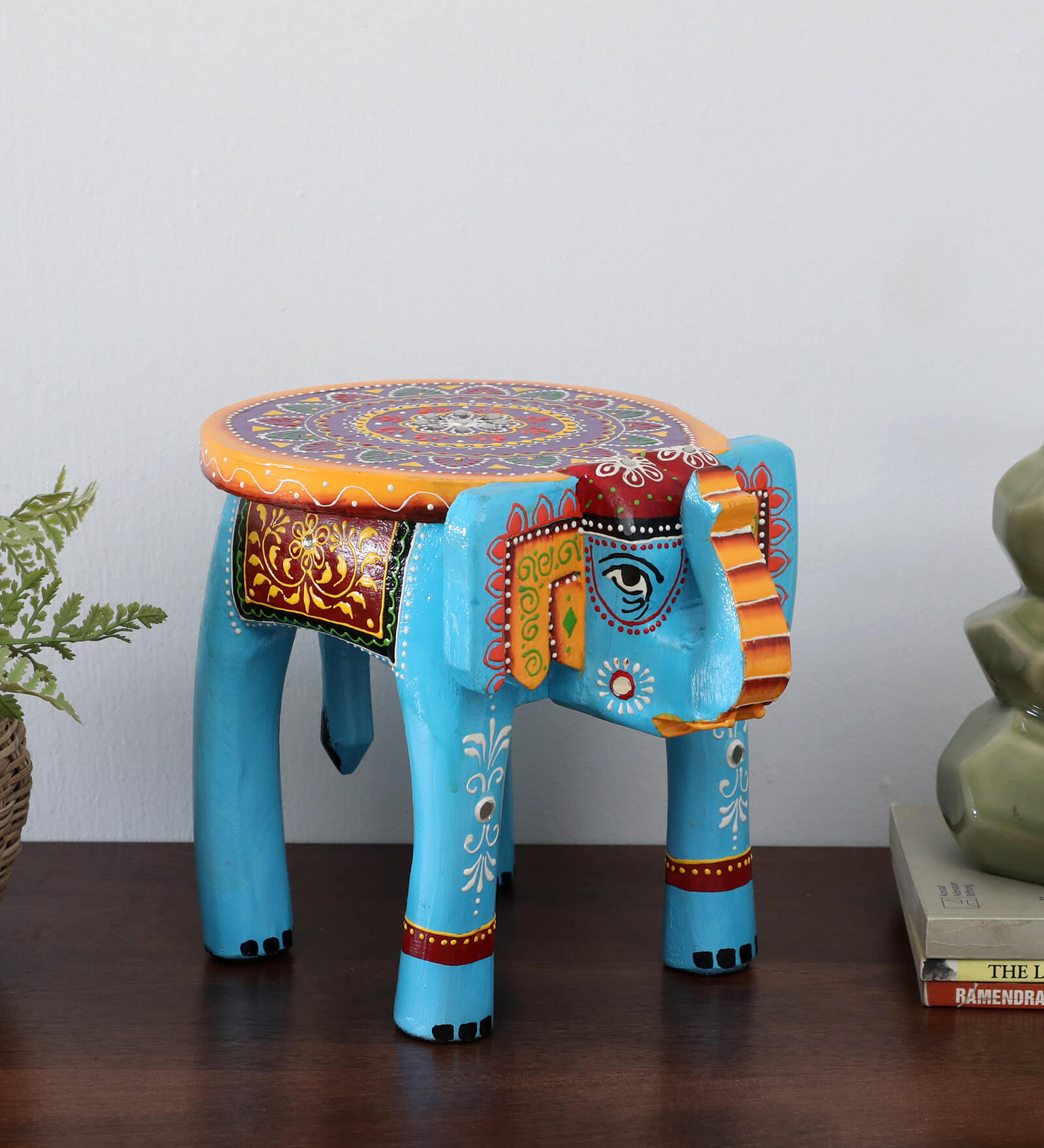 Elephant Multicolour Solid Wood Chowkies
