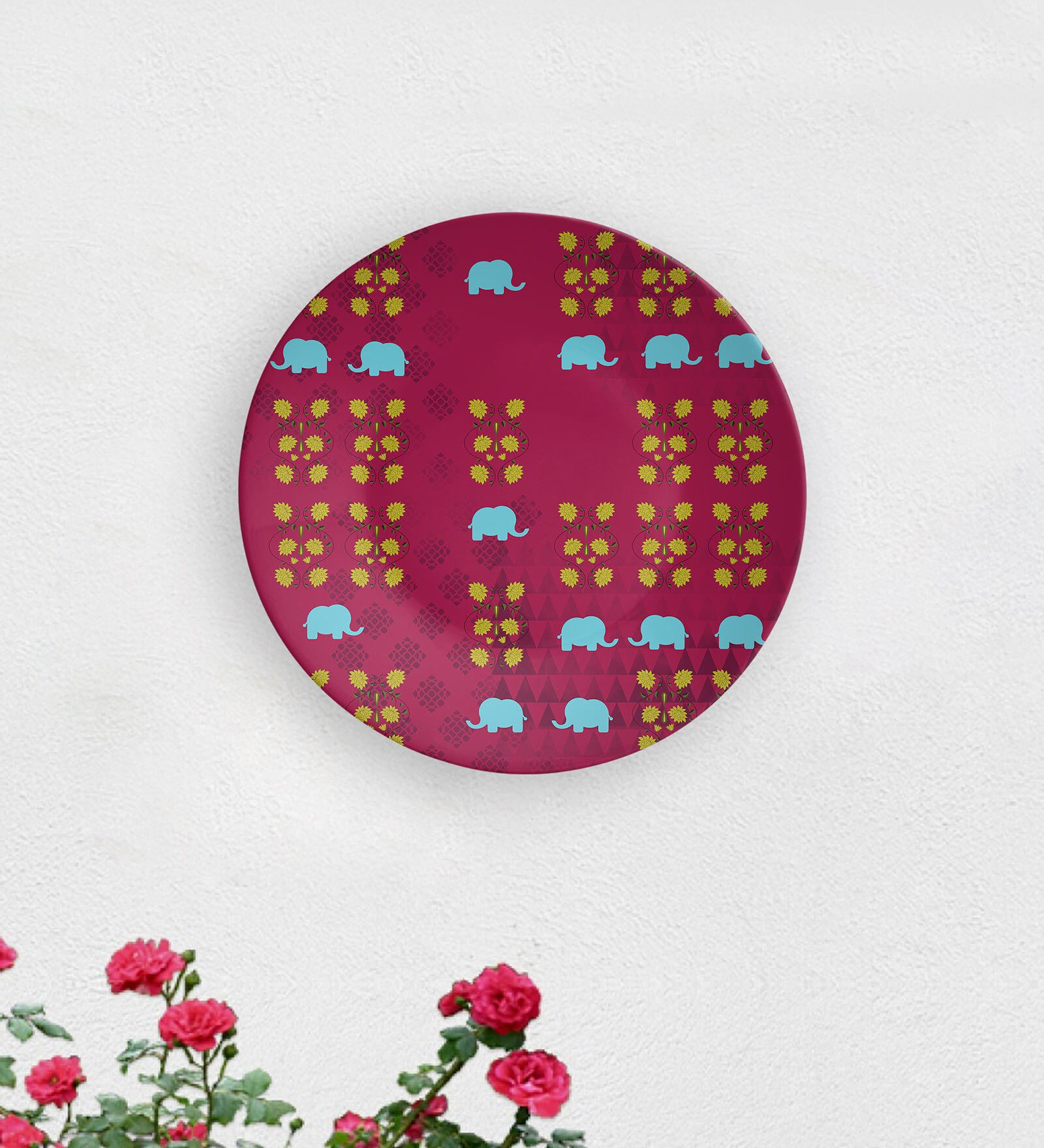 Buy Red Elephant Parade Ceramic Decorative Wall Plate by Quirk India