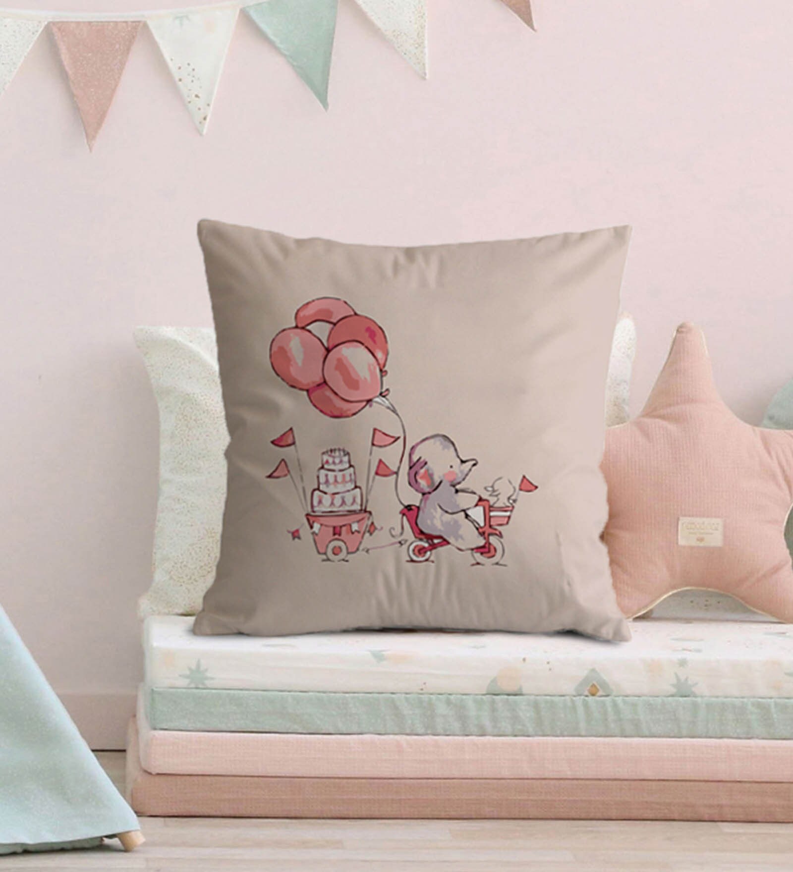 Canvas Cushion with Elephant Party Print