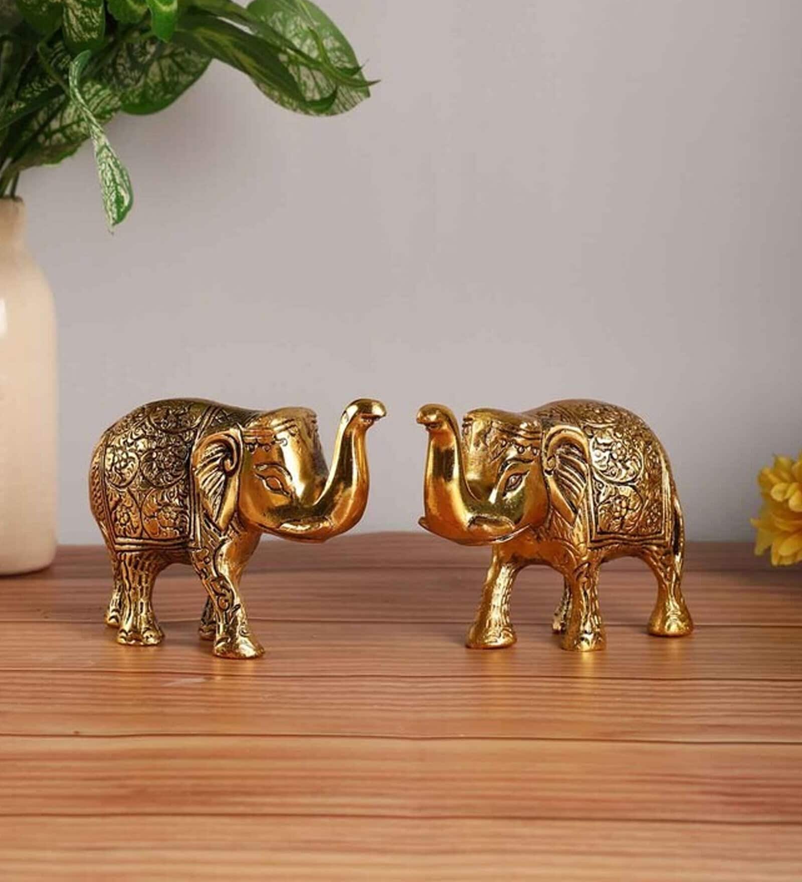 Elephant Set of 2 Gold Aluminium Showpiece
