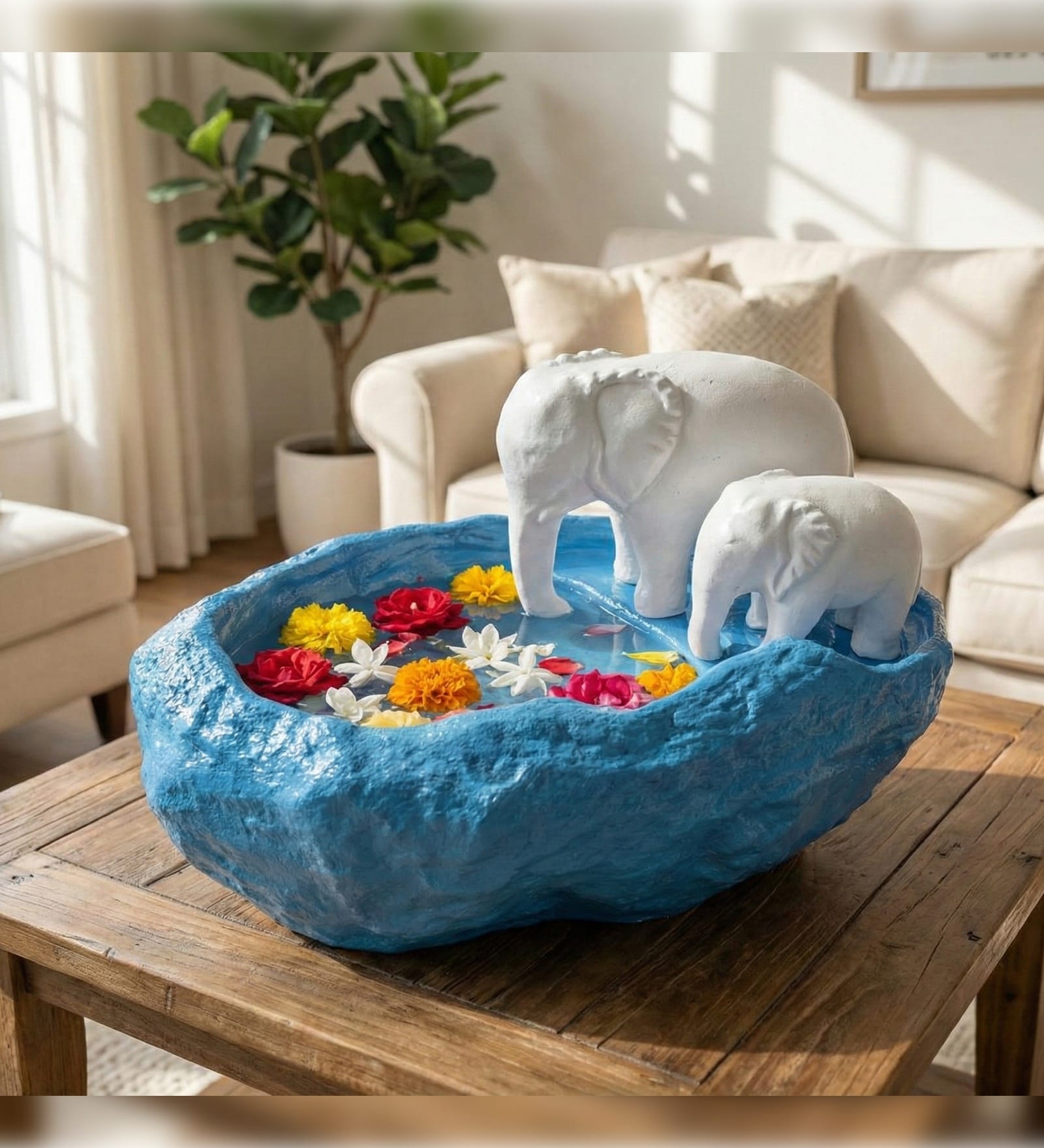 Blue Resin Elephant Pair Decorative Urli