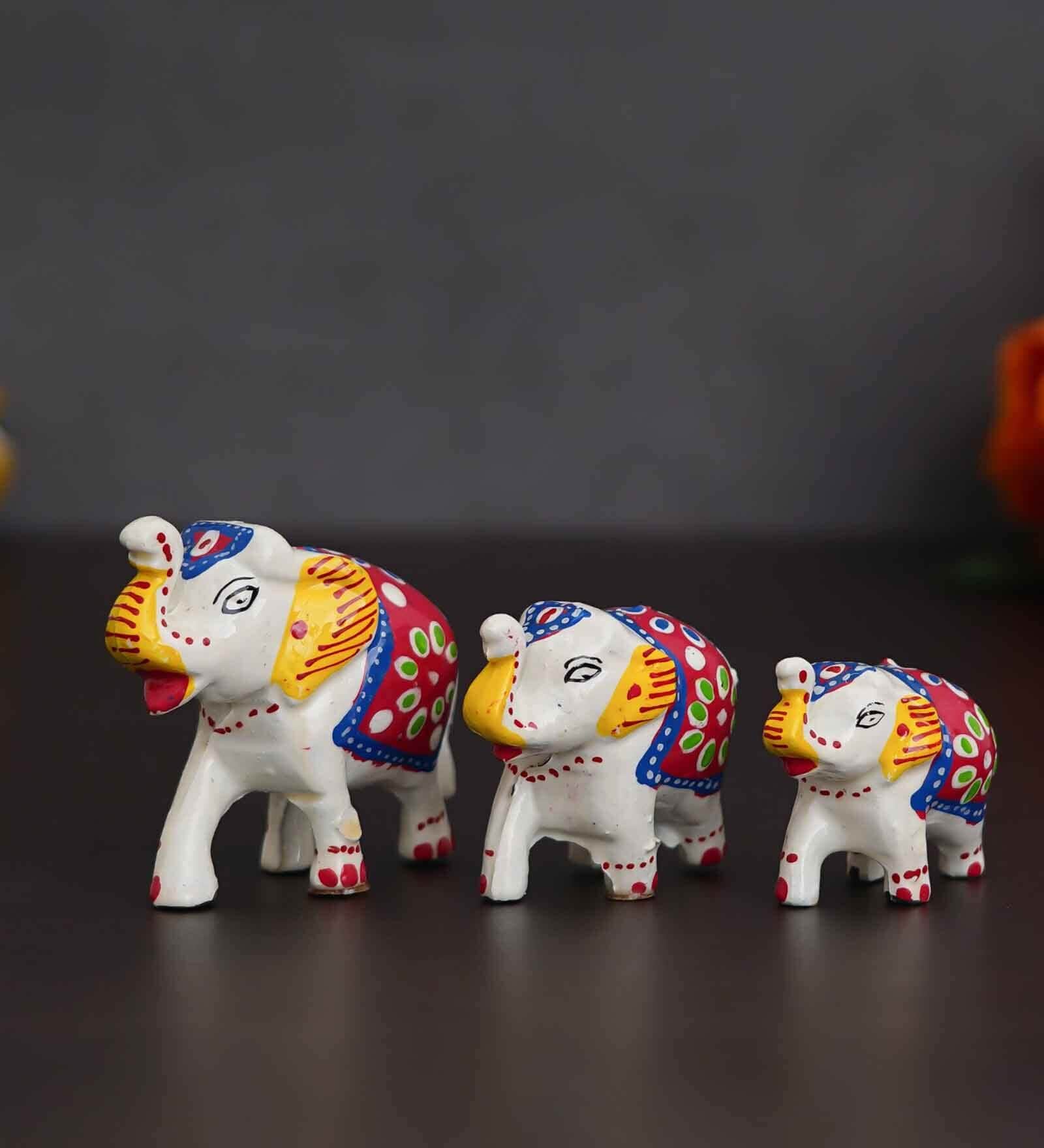 Set of 3 White Elephant Papier Mache and Plastic Figurine