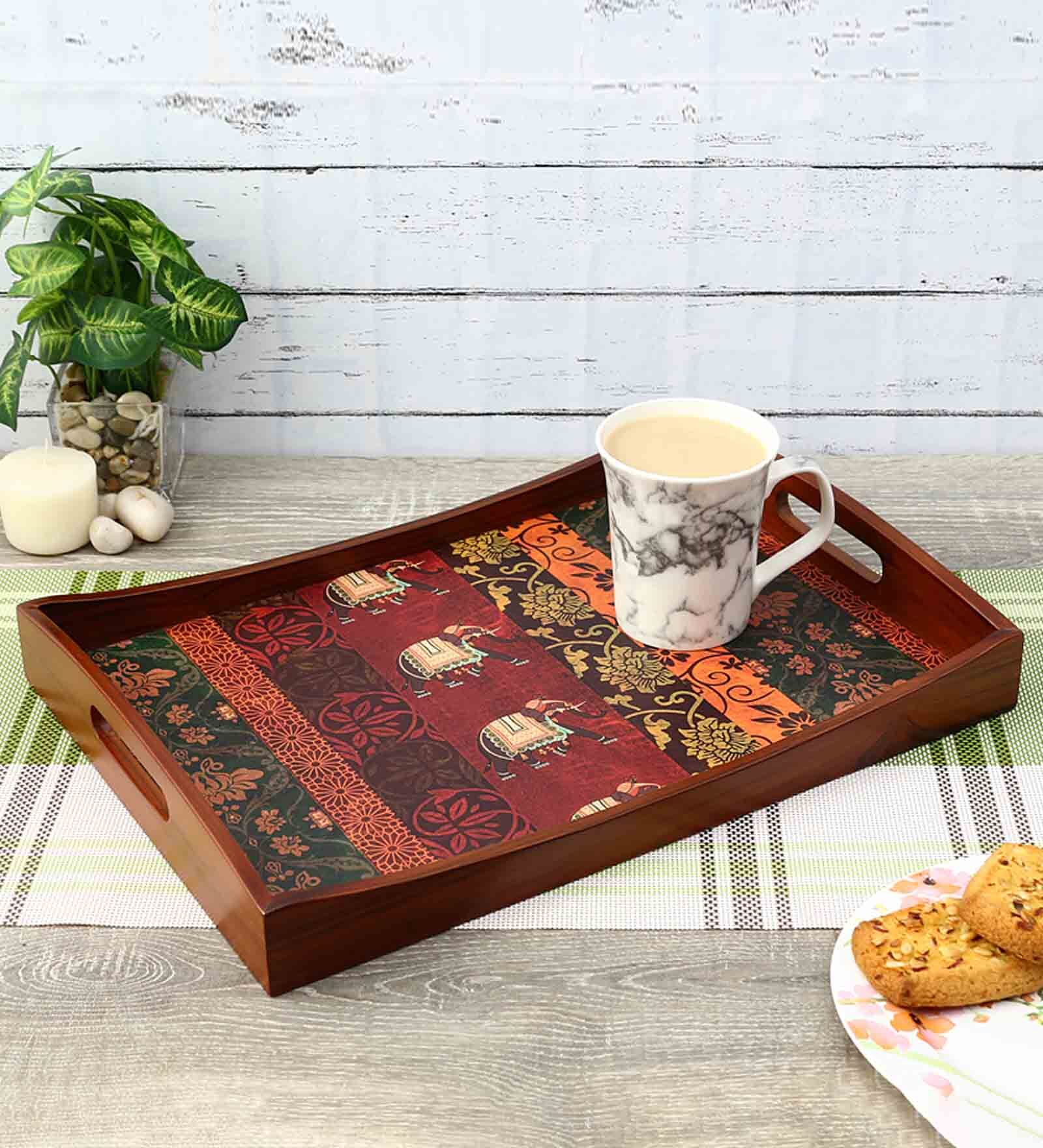 Eleph Brown Teak Wood Serving Tray Eleph Brown Teak Wood Serving Tray