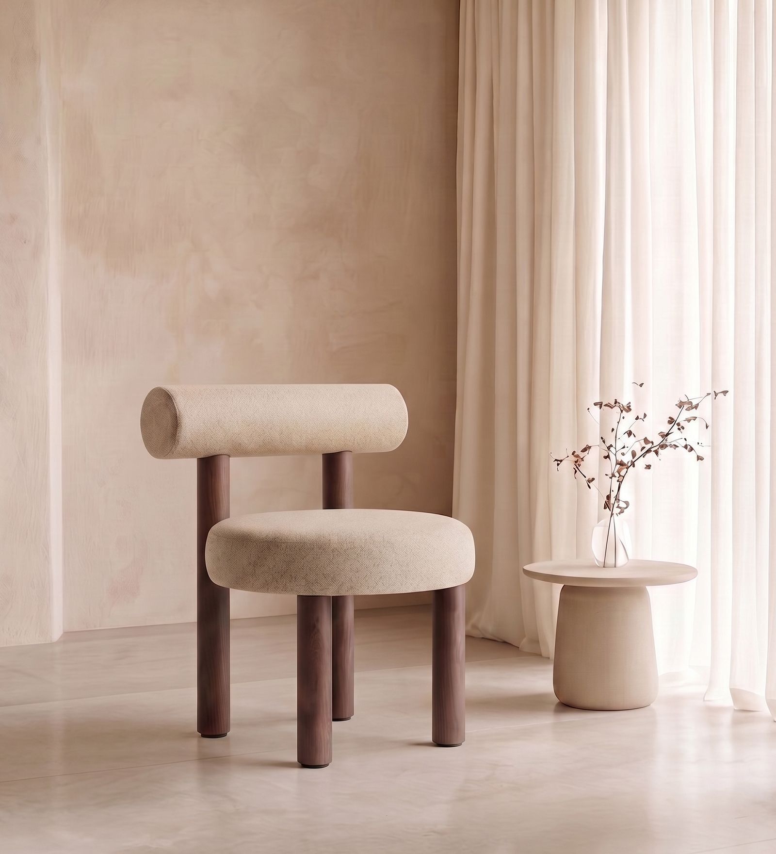 Eleto Minimal Dining Chair In Beige Colour