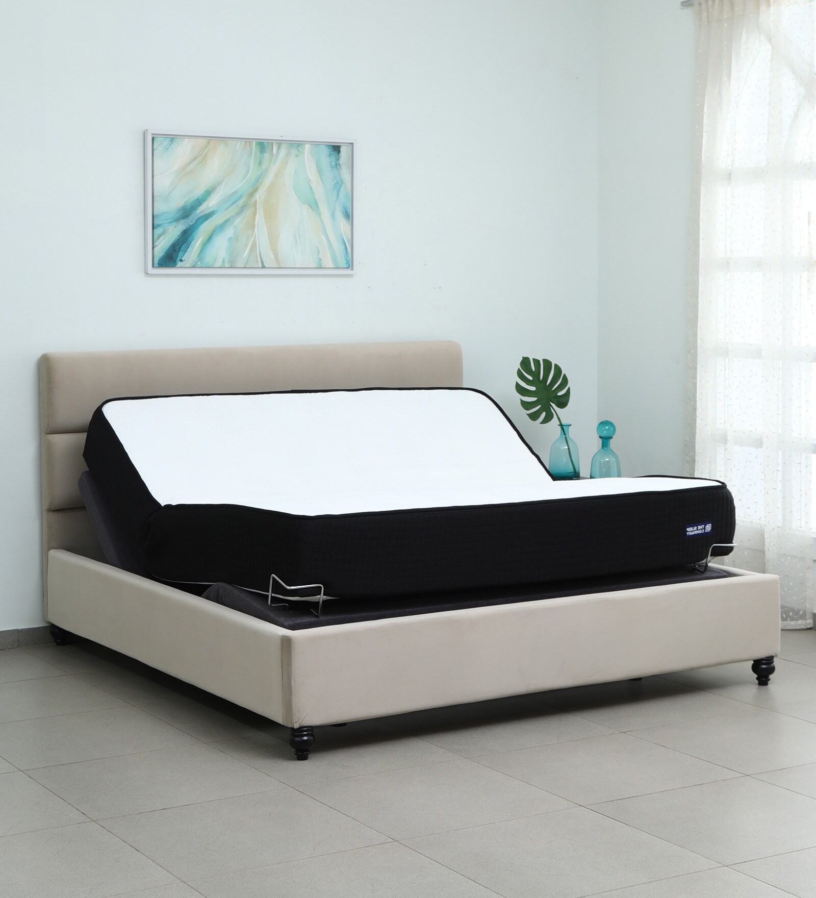 Buy Elev8 King Size Smart Bed in Denver Beige Colour with Luxe Hybrid