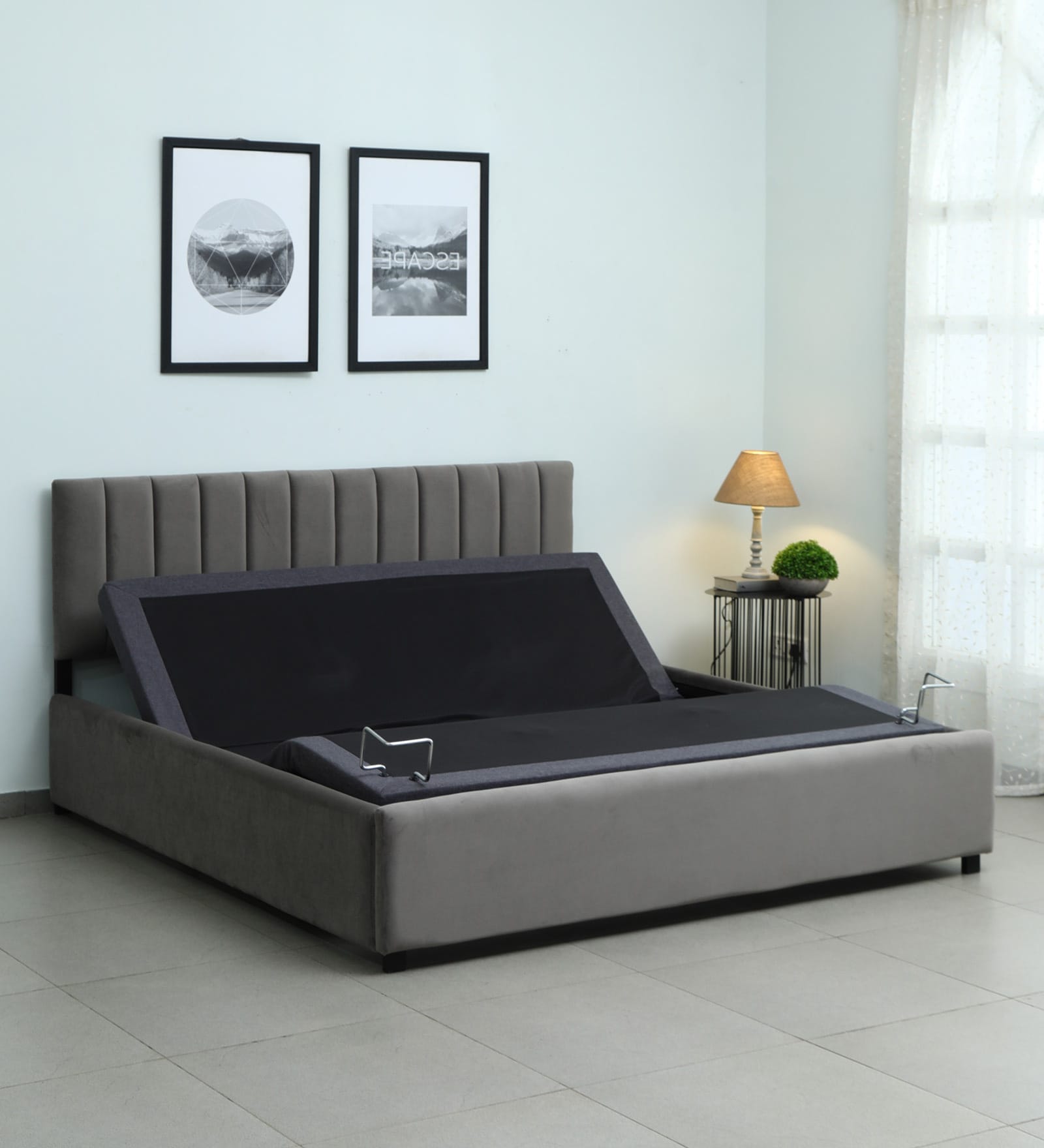 Elev8 Queen Size Smart Bed in Italia Grey Colour With Wireless Remote