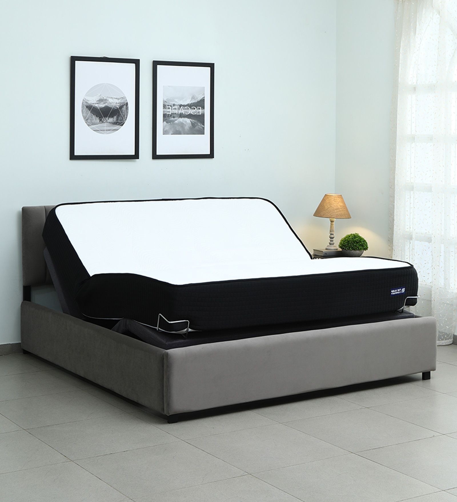 Elev8 Queen Size Smart Bed in Italia Grey Colour with Luxe Hybrid Mattress