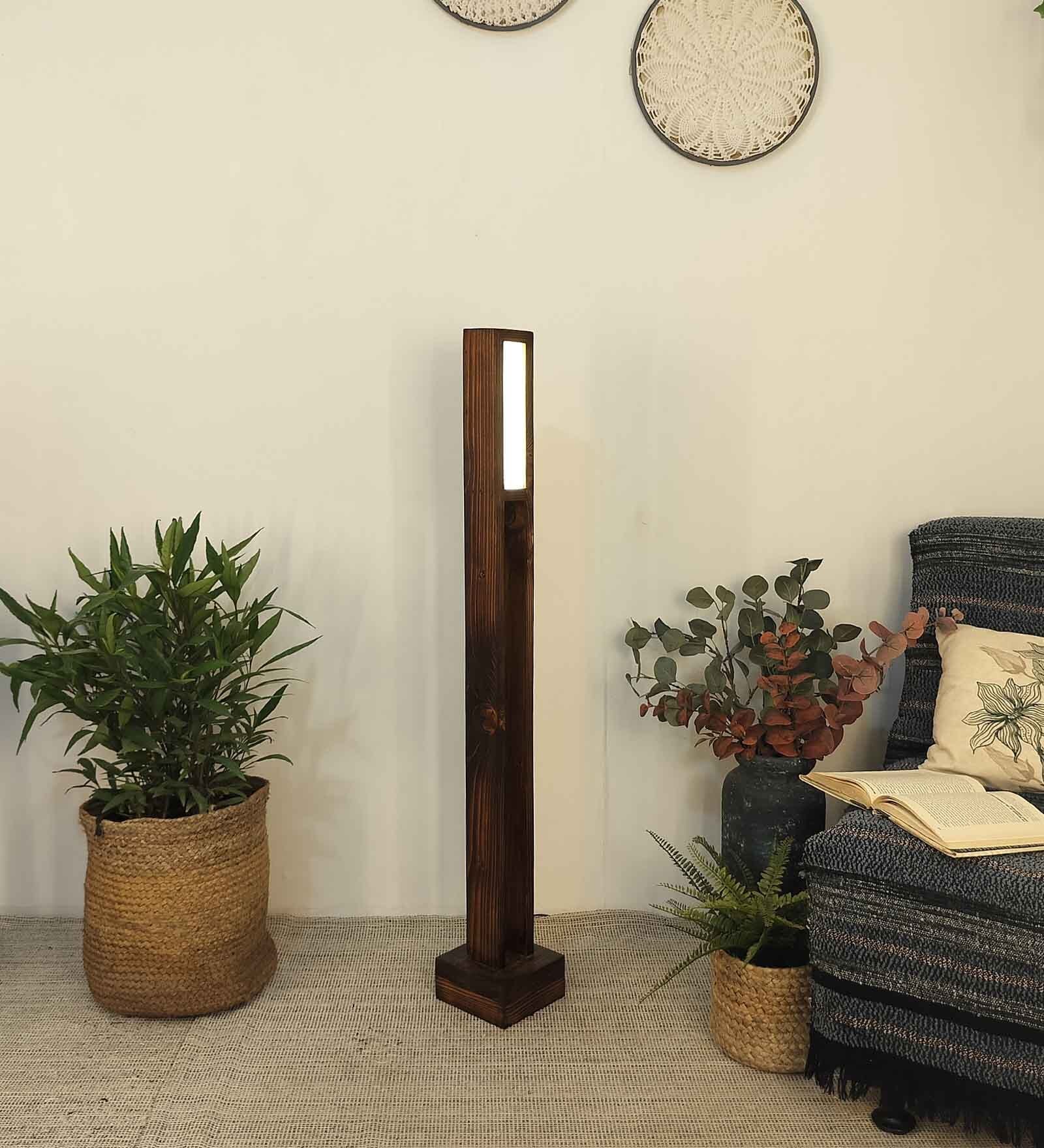 Elevar Brown Wooden LED Floor Lamp with brown base