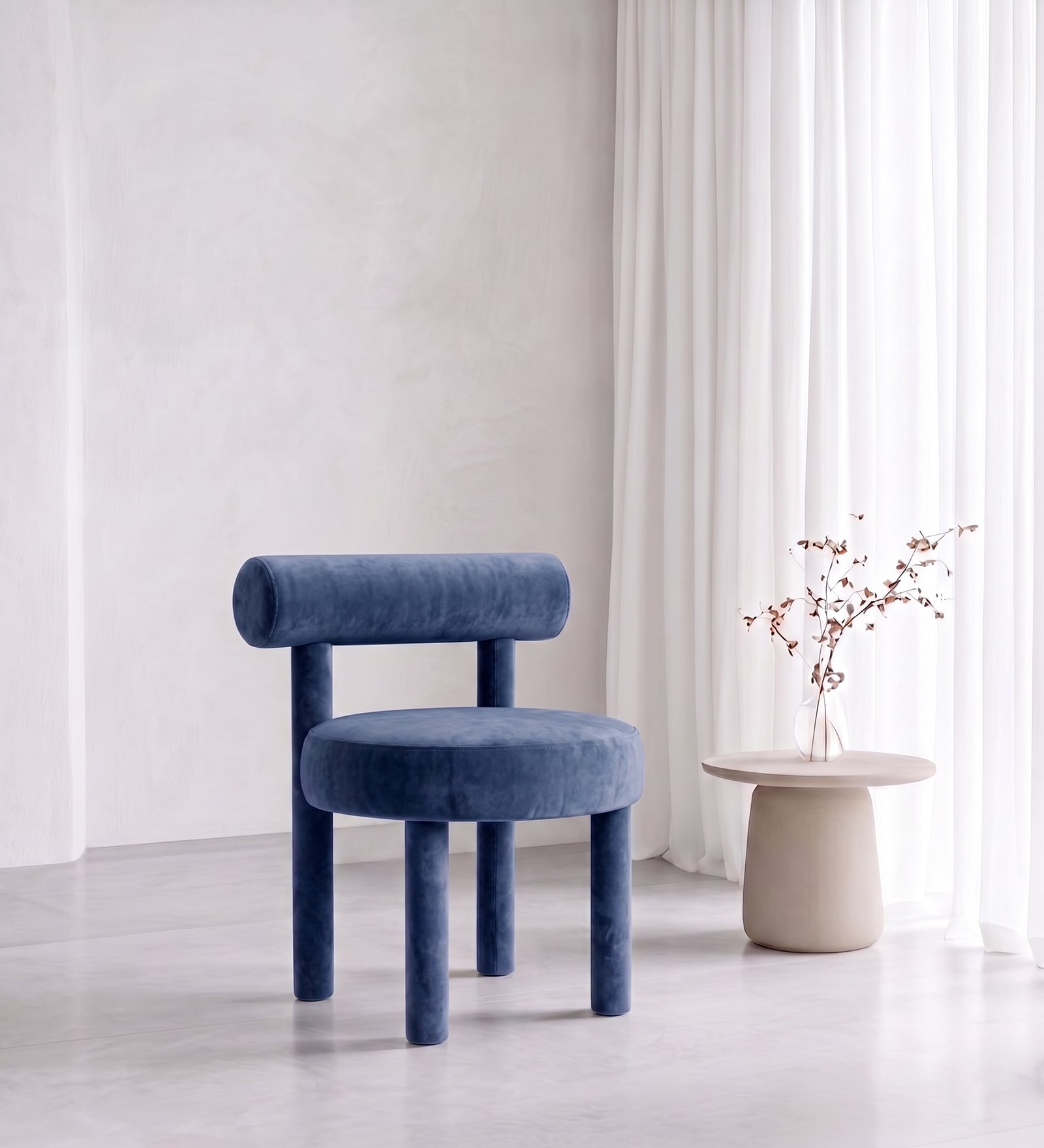 Elevara Cylinder Dining Chair In Blue Colour