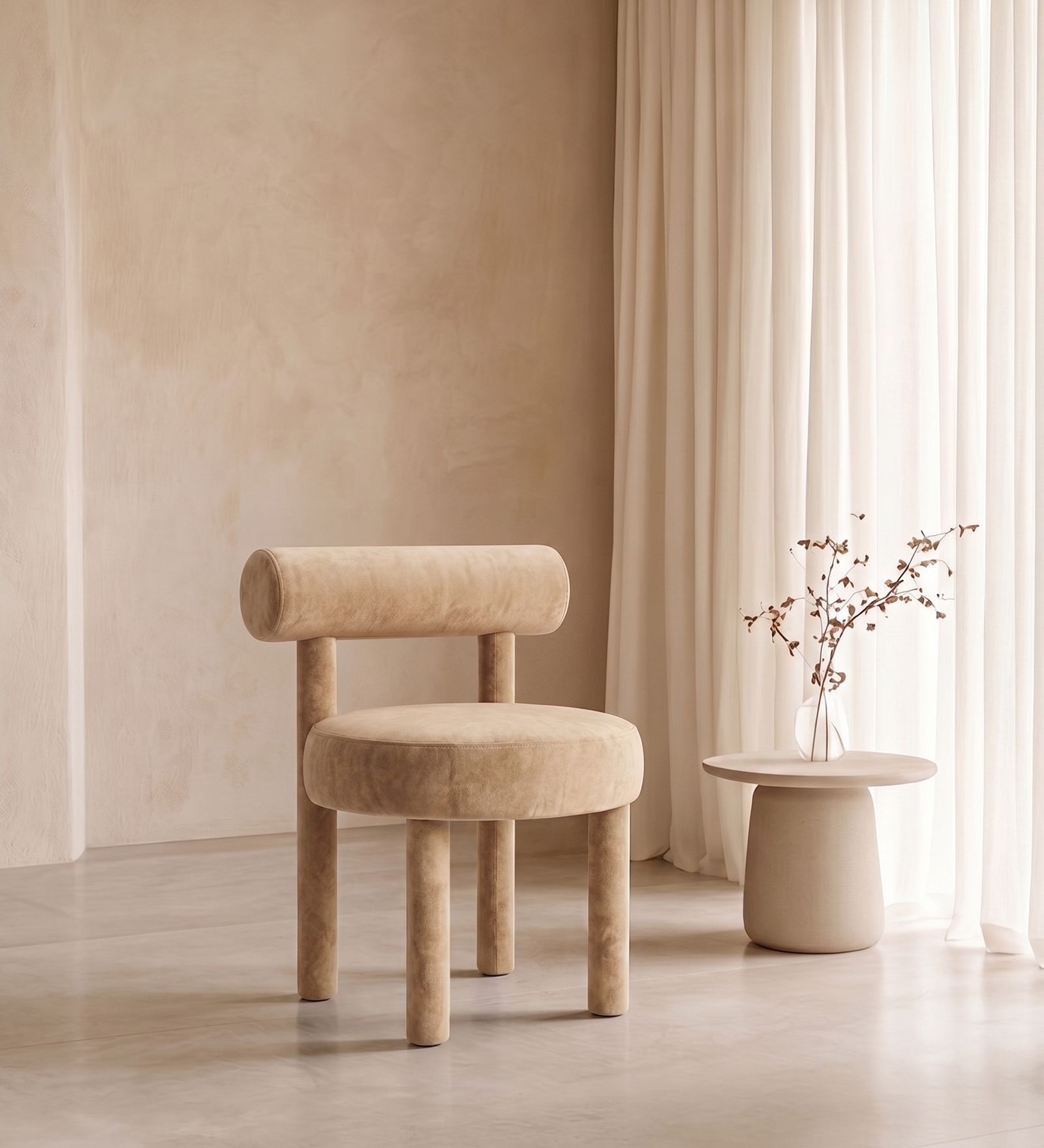 Elevara Cylinder Dining Chair In Ivory Colour