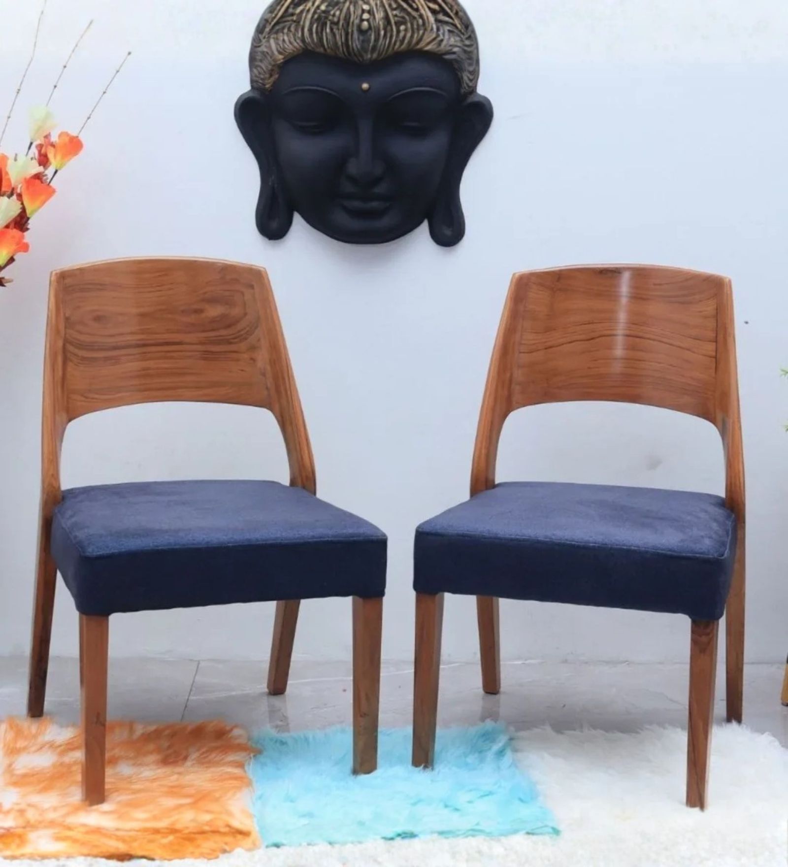 Elevate Teak Wood Dining Chair In Teak Blue Finish