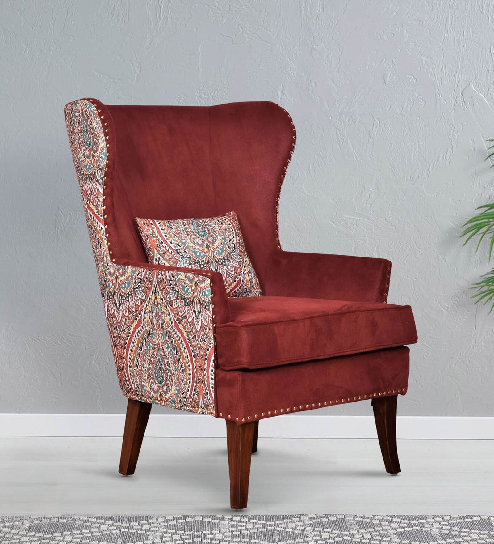 Buy Elian Fabric Wing Chair In Red Colour at 3% OFF by Casacraft from ...