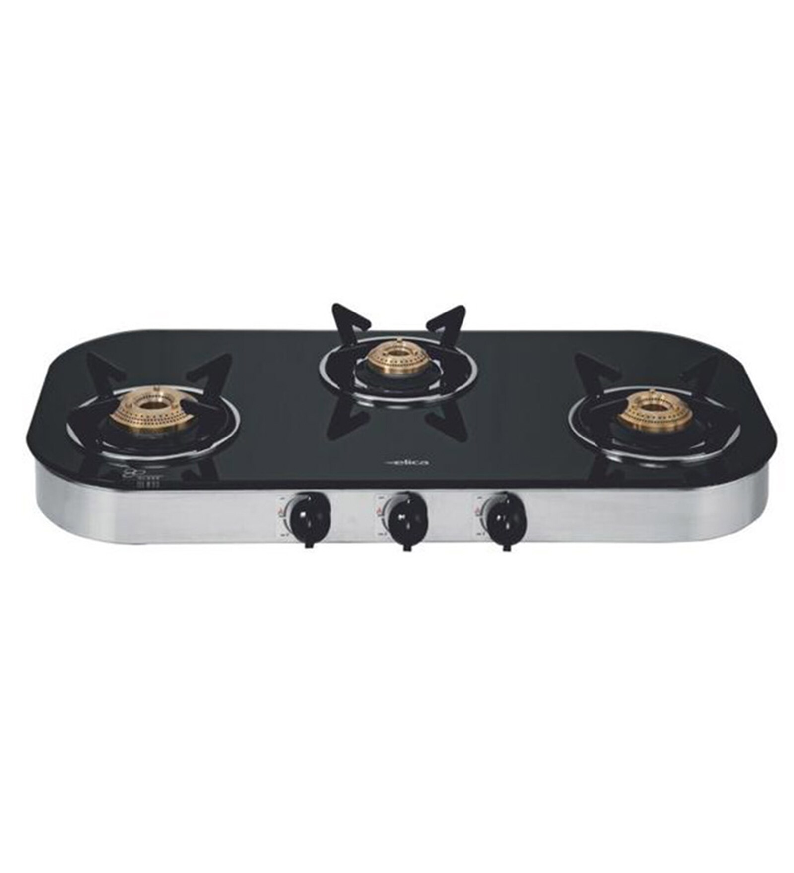 Buy Elica 3 Burner Glass Top & Manual Gas Stove Model Turno 773 Ct Dt