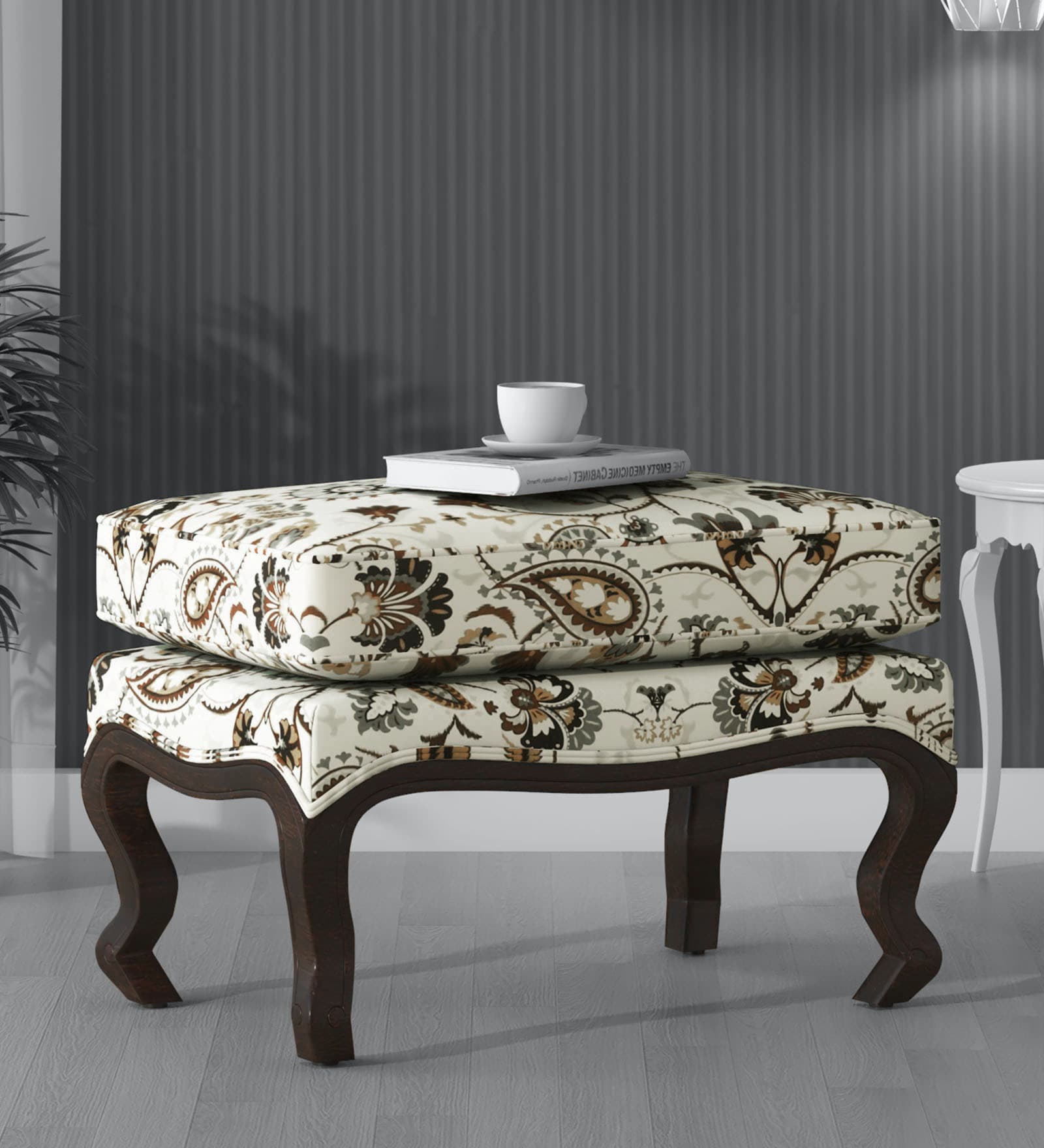 Buy Eline Upholstered Foot Stool in Provincial Teak Finish Amberville