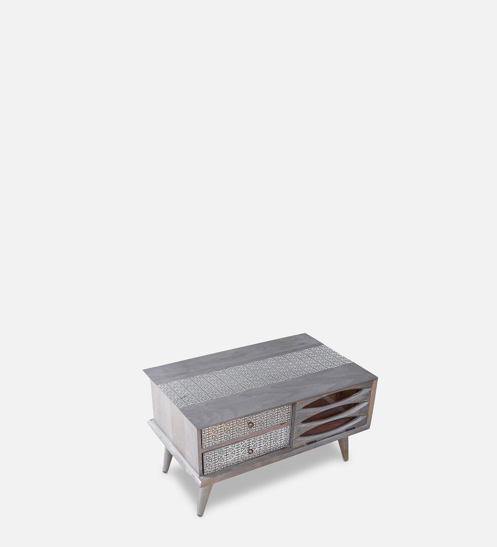 Eliptical Tribal Coffee Table In Grey & White Finish