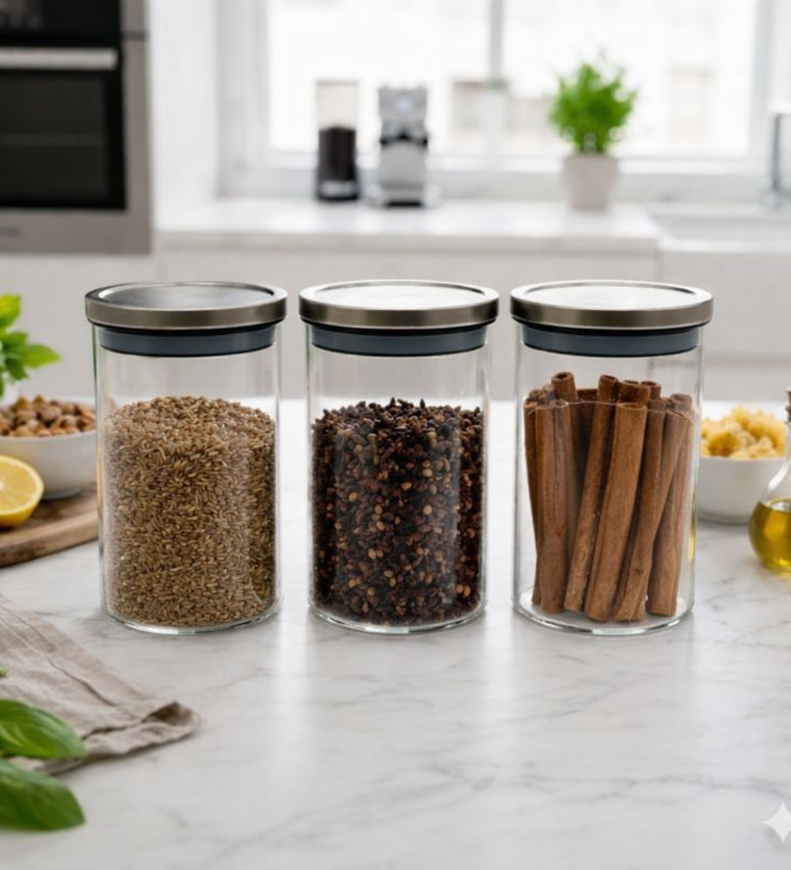 Elite Borosilicate Glass Jar 270 ml, Round Shaped, Steel Lid, Storage Glass Container, Microwave, Oven & Freezer Safe, Transparent, Kitchen Organiser, Multipurpose Jar, Pack of 3