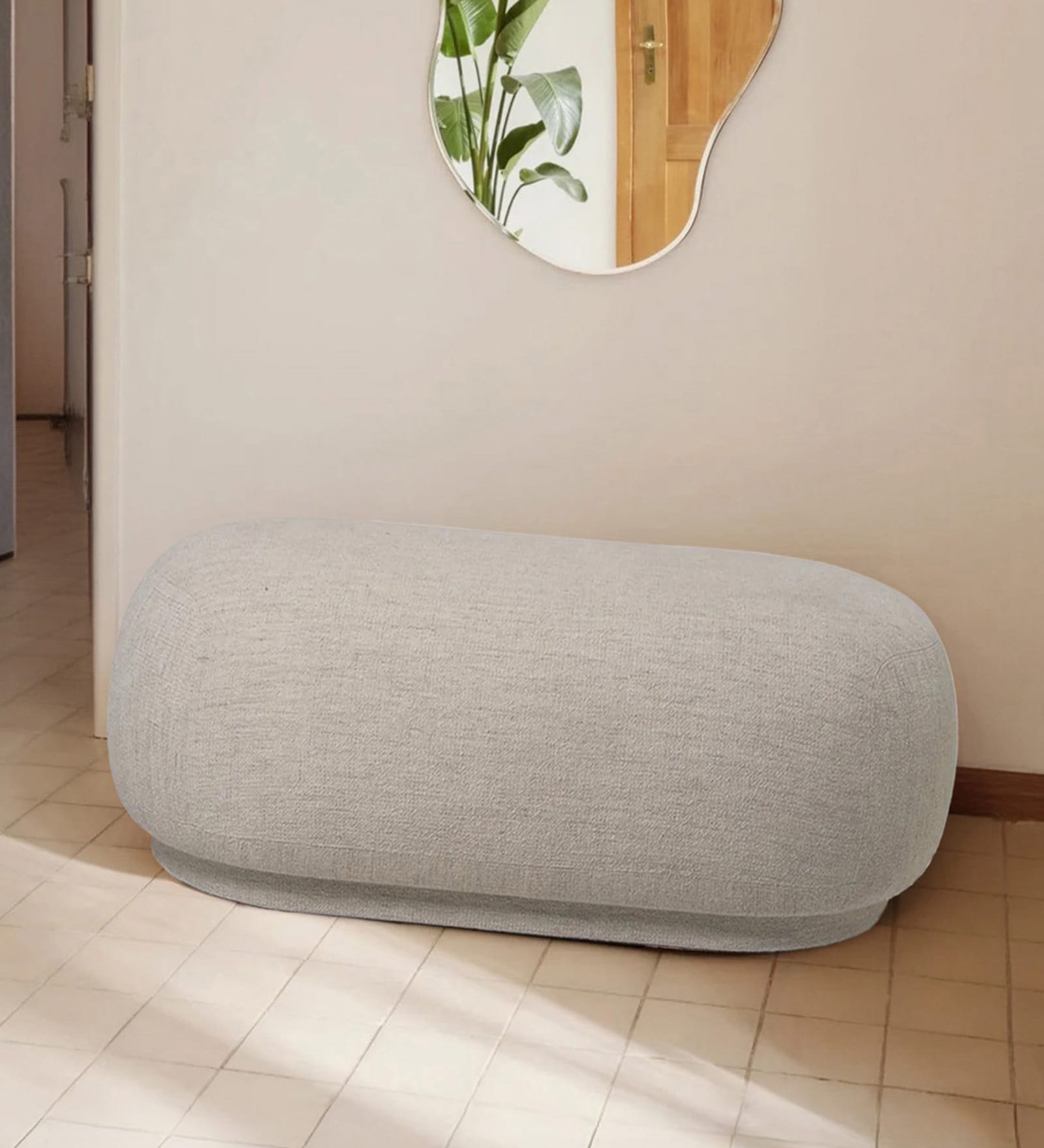 Elite Elegance Suede Ottoman Bench Beige