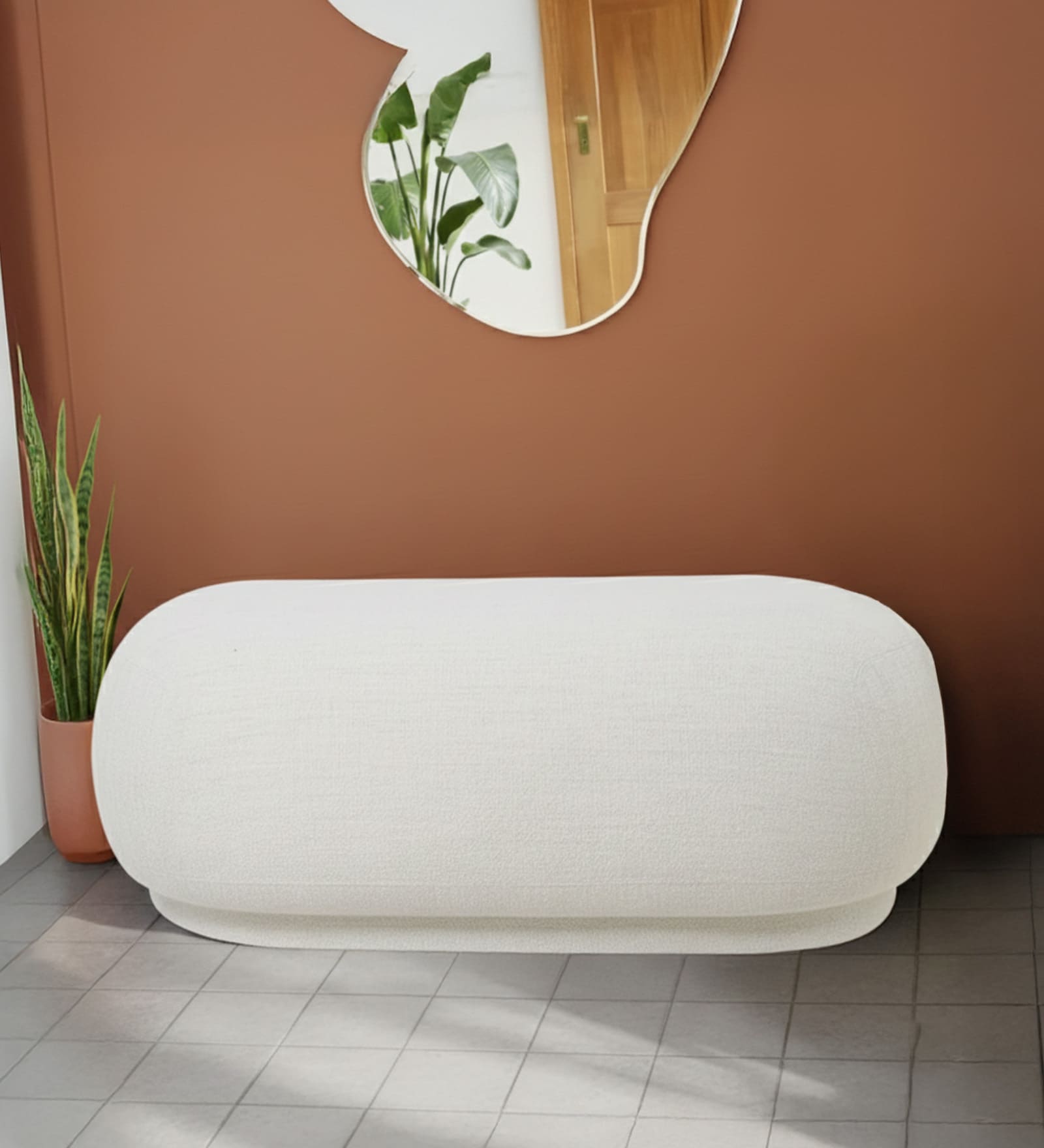 Elite Elegance Suede Ottoman Bench In Cream Colour
