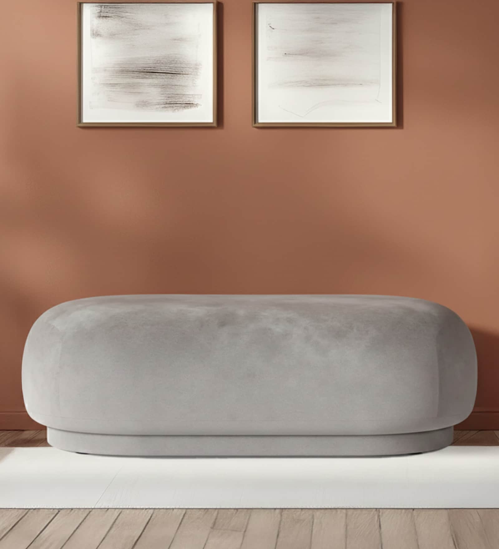 Elite Elegance Velvet Fabric Ottoman Bench In Grey Colour