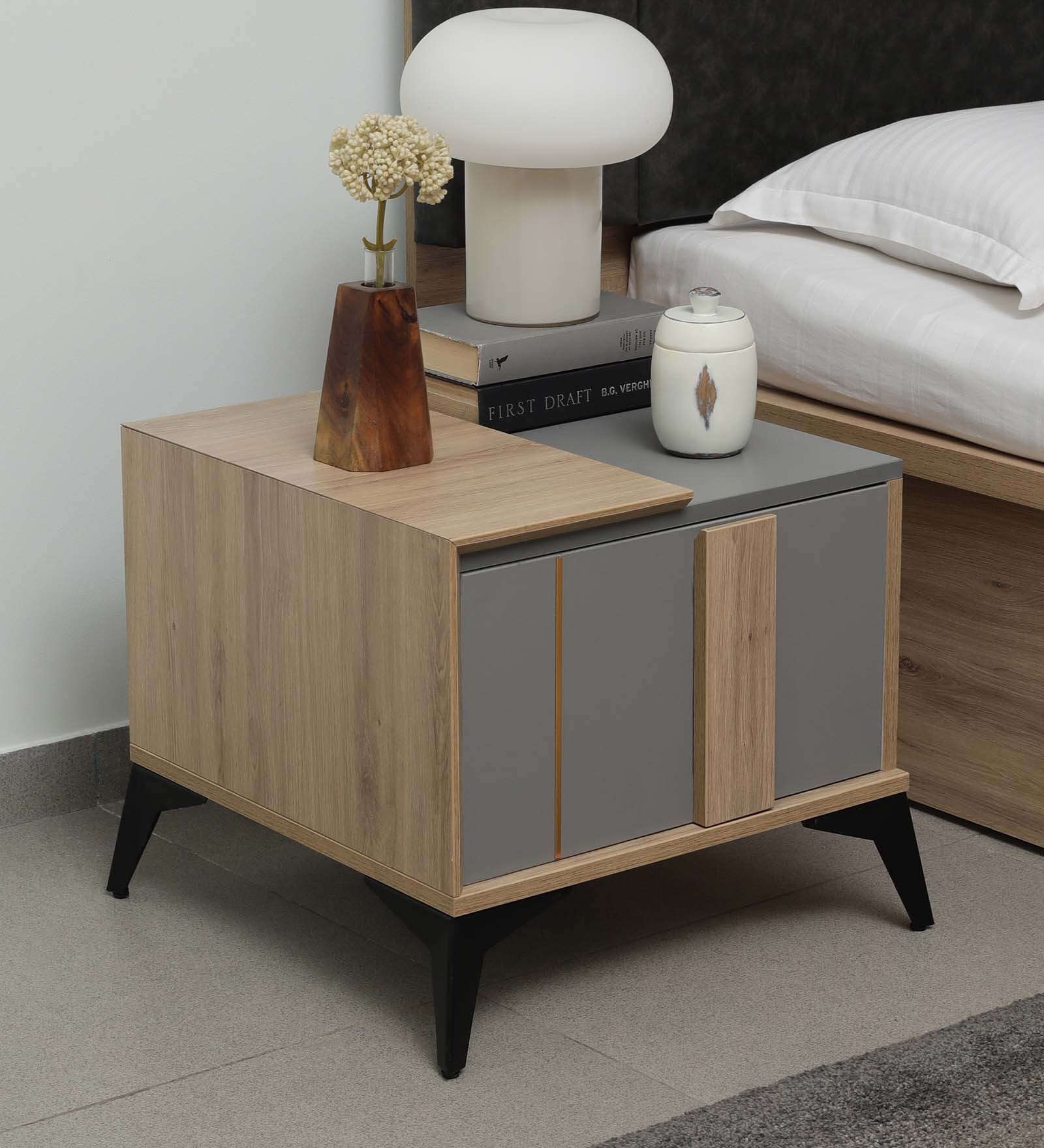 Elite Bedside Table in Brown & Grey Finish with Drawer Elite Bedside Table in Brown & Grey Finish with Drawer