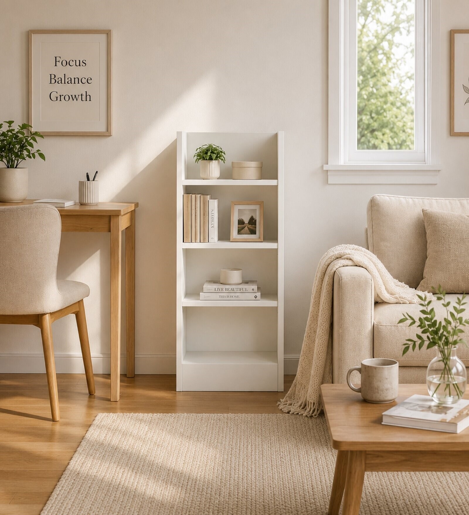 Elite Harmony Contemporary Book Shelf In Off White Finish