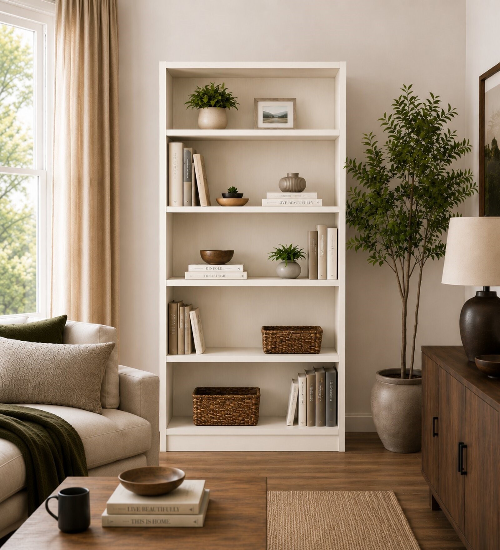 Elite Harmony Contemporary Book Shelf In Off White Finish