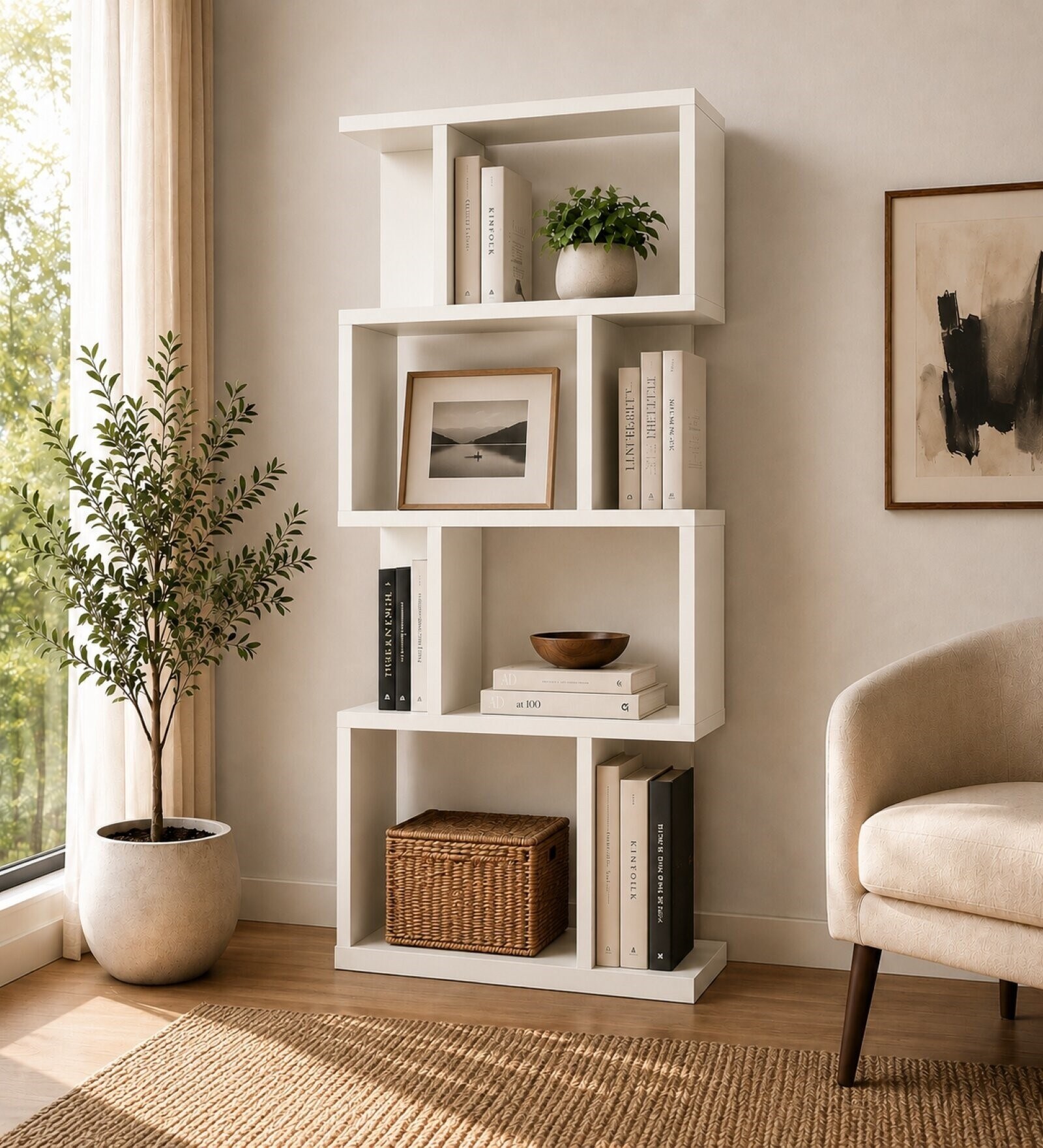 Elite Harmony Contemporary Book Shelf In Off White Finish