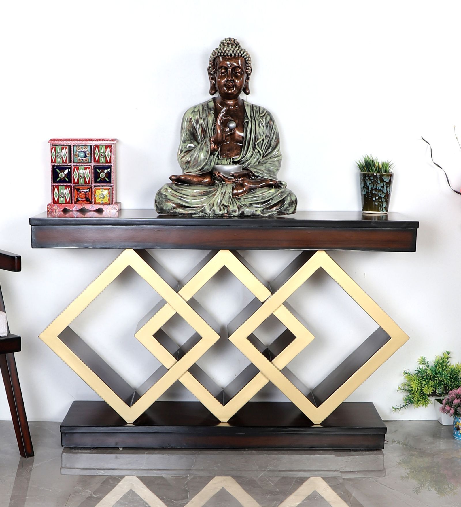 Elite Solid Wood Console Table In Brown Finish