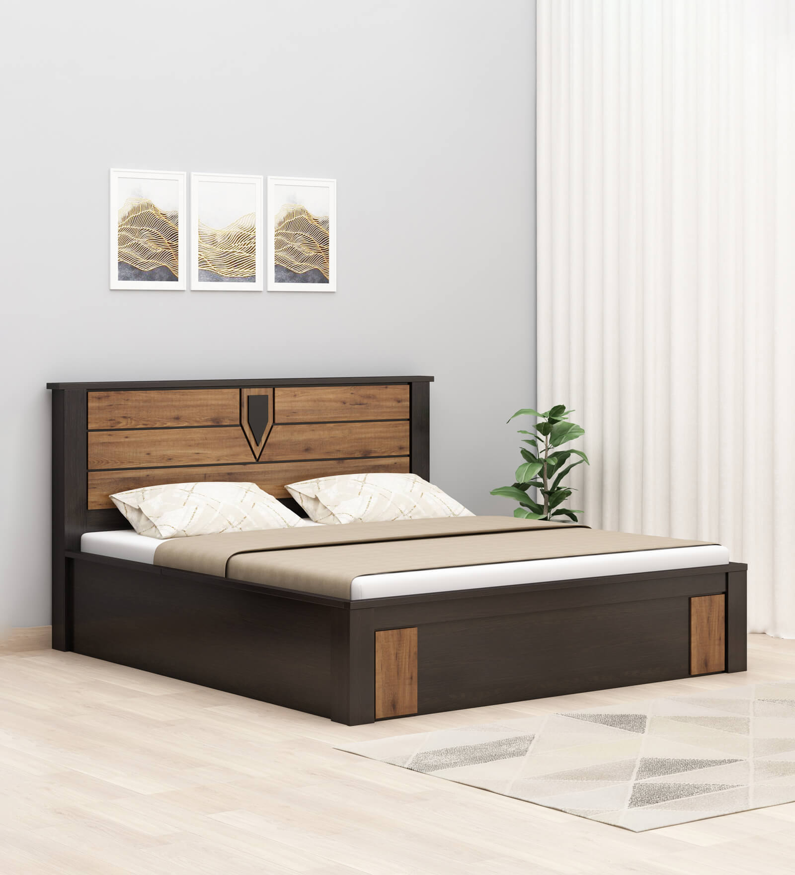 Buy Eliza Engineered wood Queen Size Bed In Knotty Wood & Wenge Finish ...