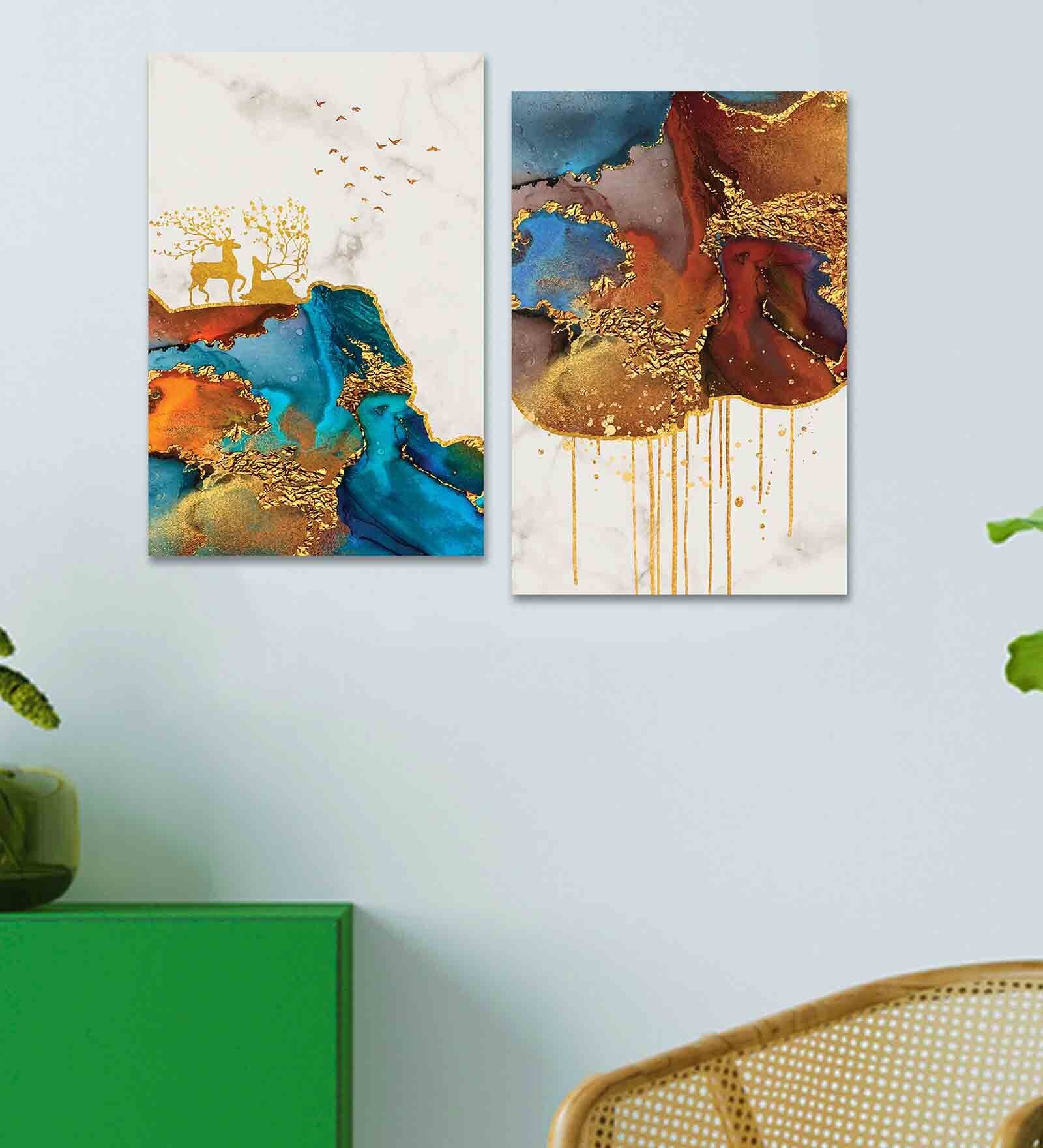 Elk Blue Canvas Teakwood And MDF Framed Art Print