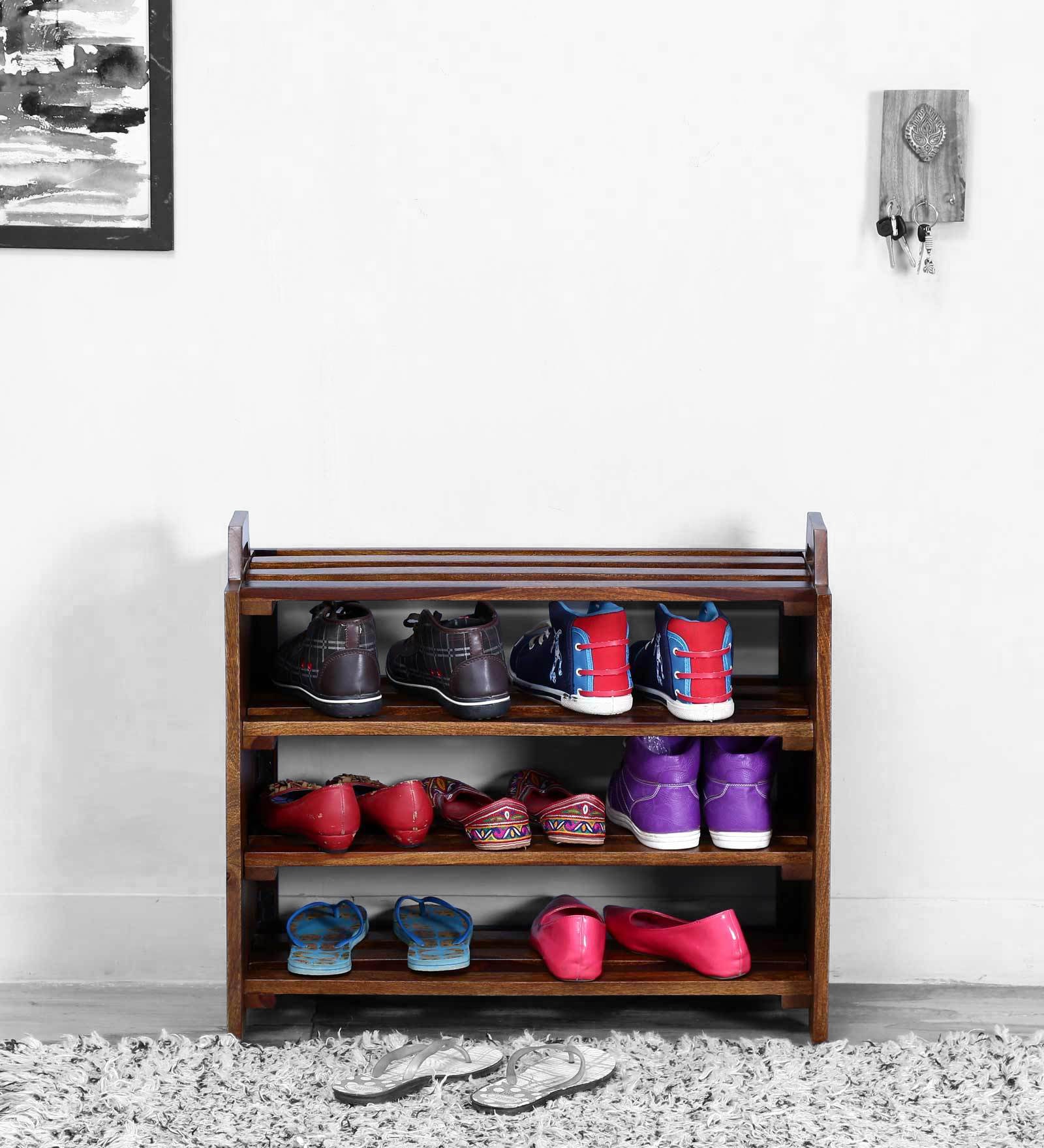Elkhorn Sheesham Wood Open Shoe Rack In Provincial Teak Finish