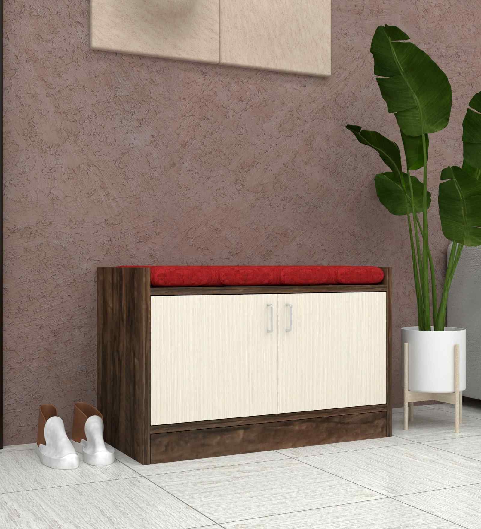 Ella 2 Door Multipurpose Cabinet with Cushion in Highland Pine & Cochwood Brown Finish