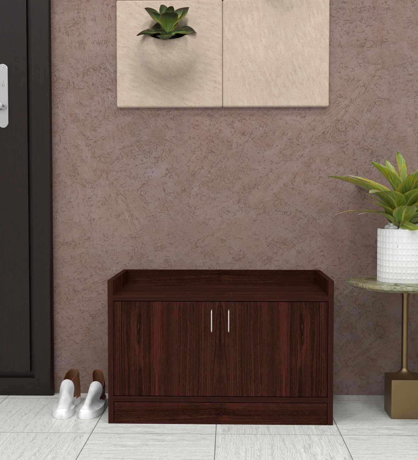 Ella 2 Doors Multipurpose Shoe Cabinet in Rose Wood Finish