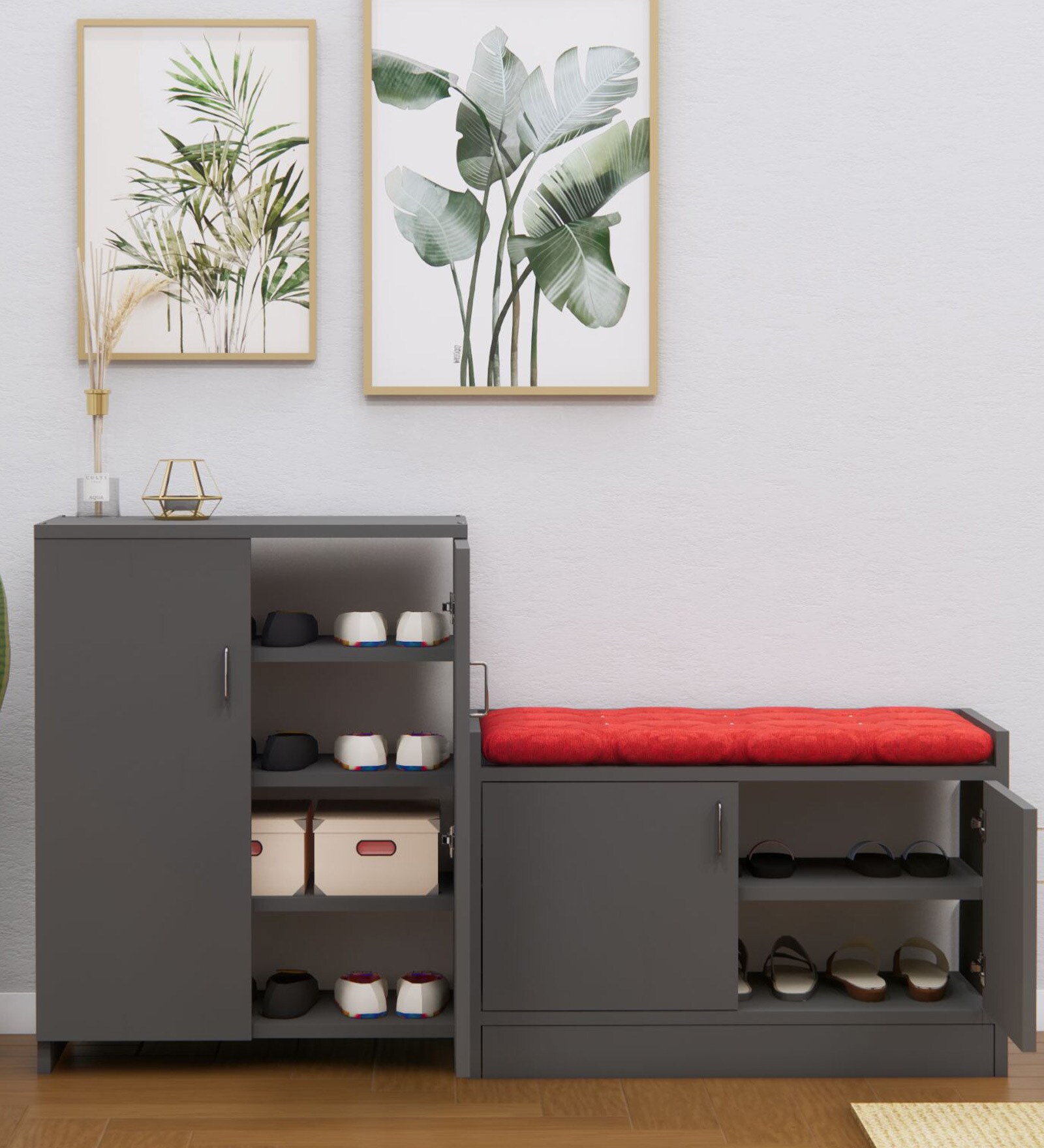Ella Shoe Cabinet In Slate Grey Finish